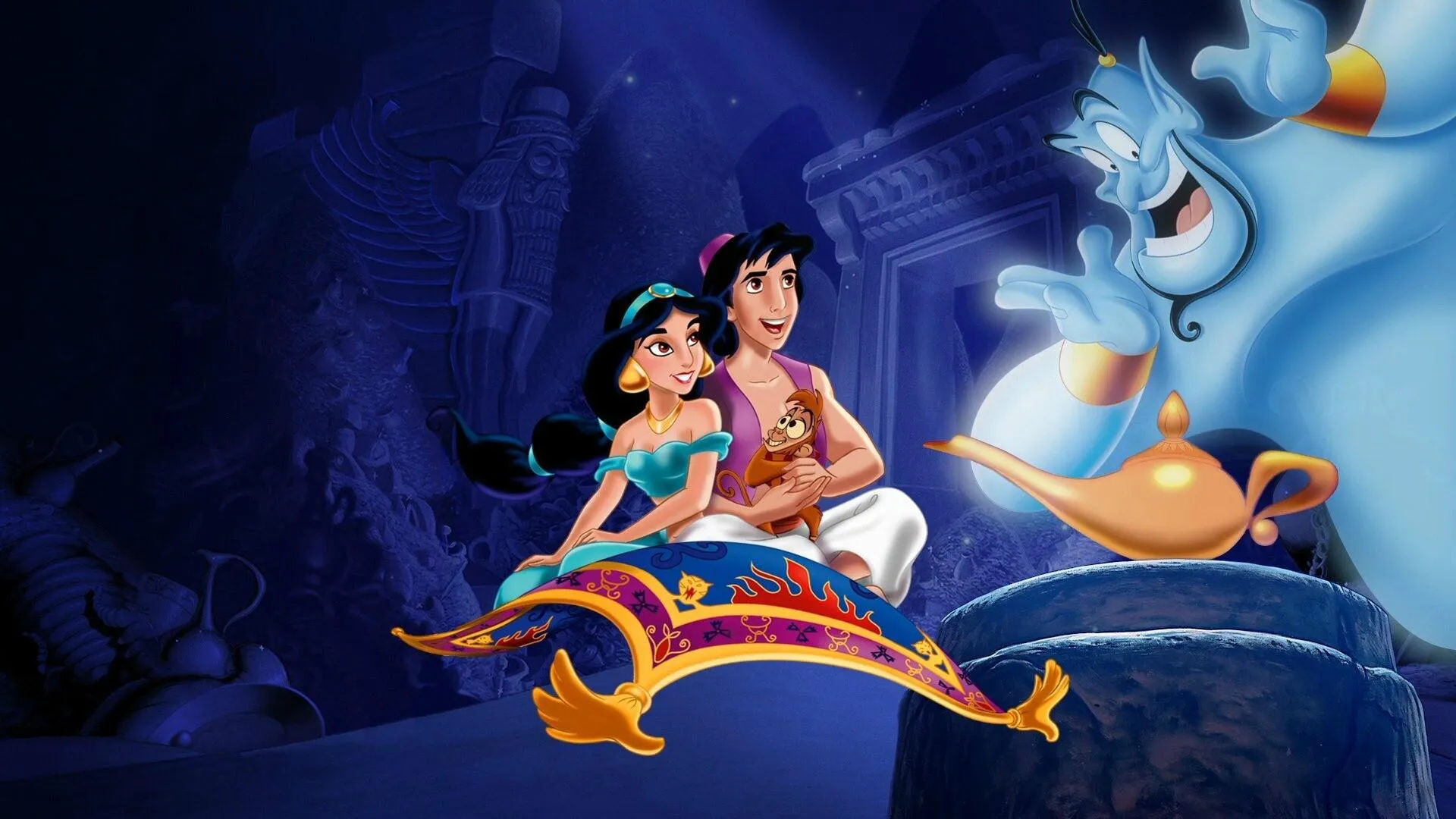 Aladdin and Jasmine Adventure Through Magical Sky Wallpaper
