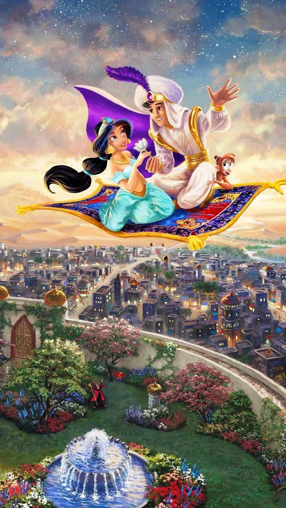 Aladdin and Jasmine Flying Through a Starry Sky Wallpaper
