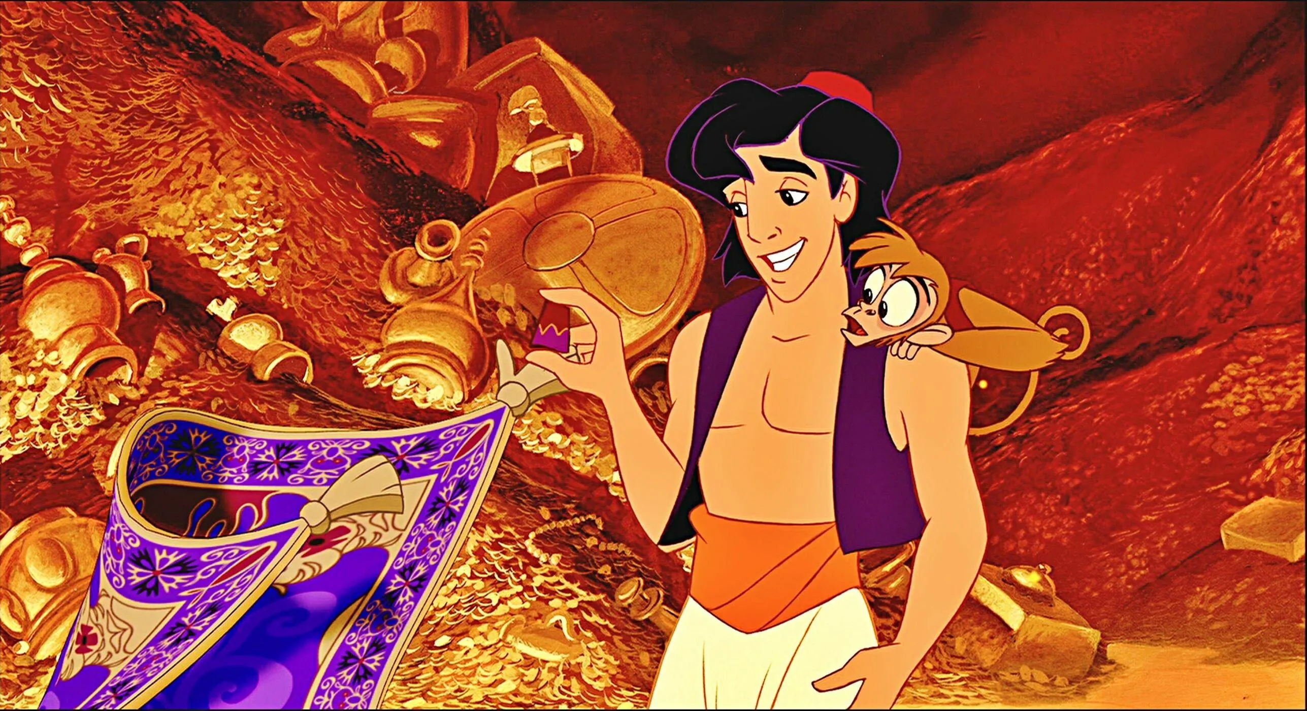 Aladdin and Jasmine Overlooking Agrabah at Sunset Wallpaper