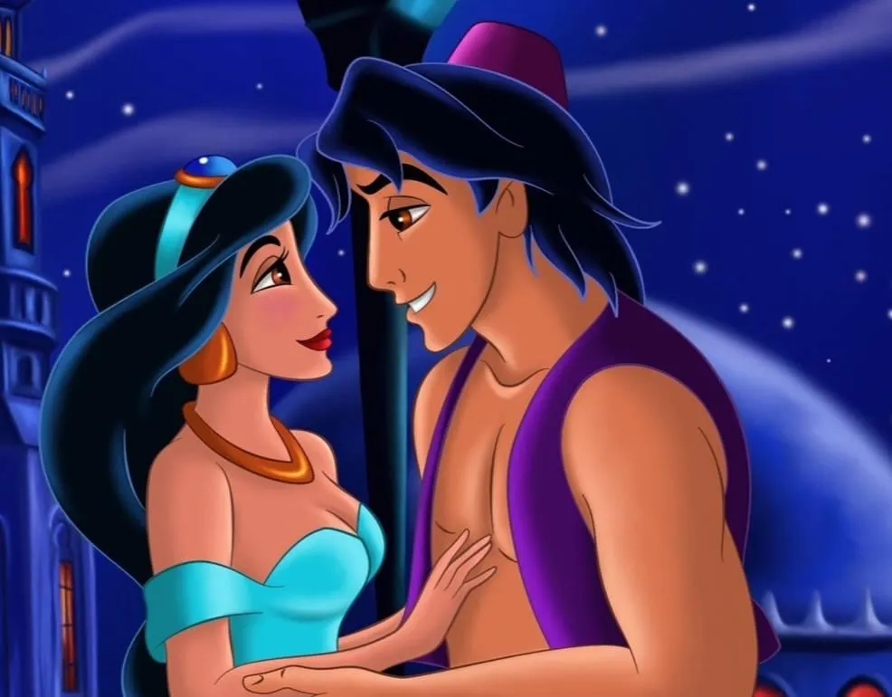 Aladdin and Jasmine Romantic Flying Carpet Moment Wallpaper