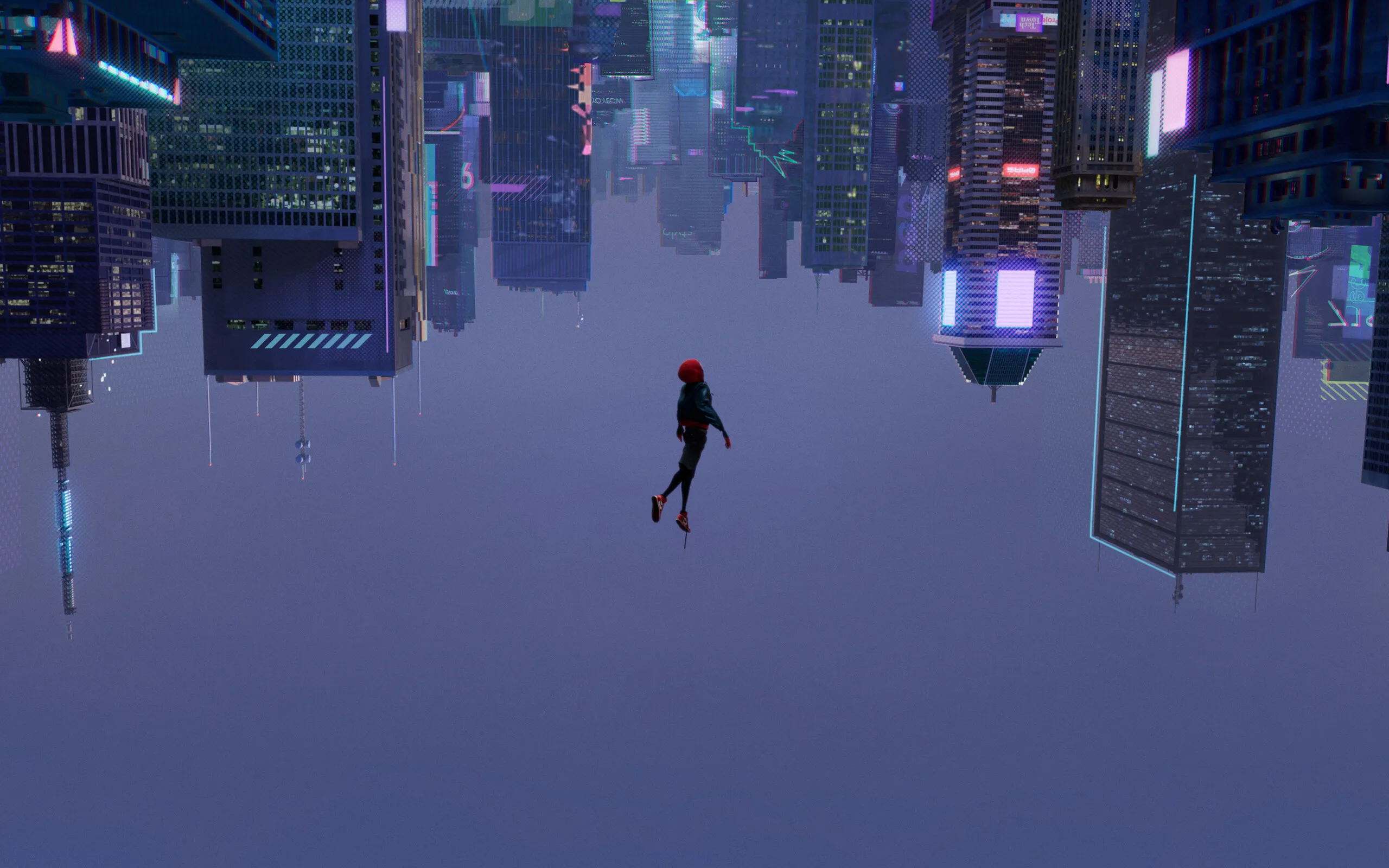City Glow Spiderman Landing Shot HD Wallapaper
