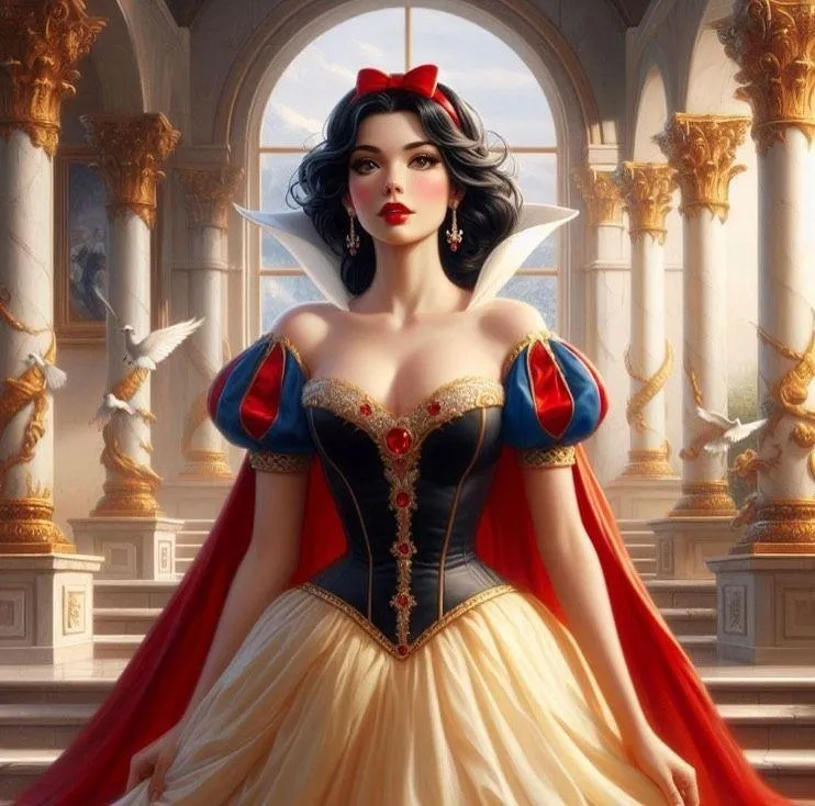 Classic Snow White Standing in Palace Surrounded By Guards