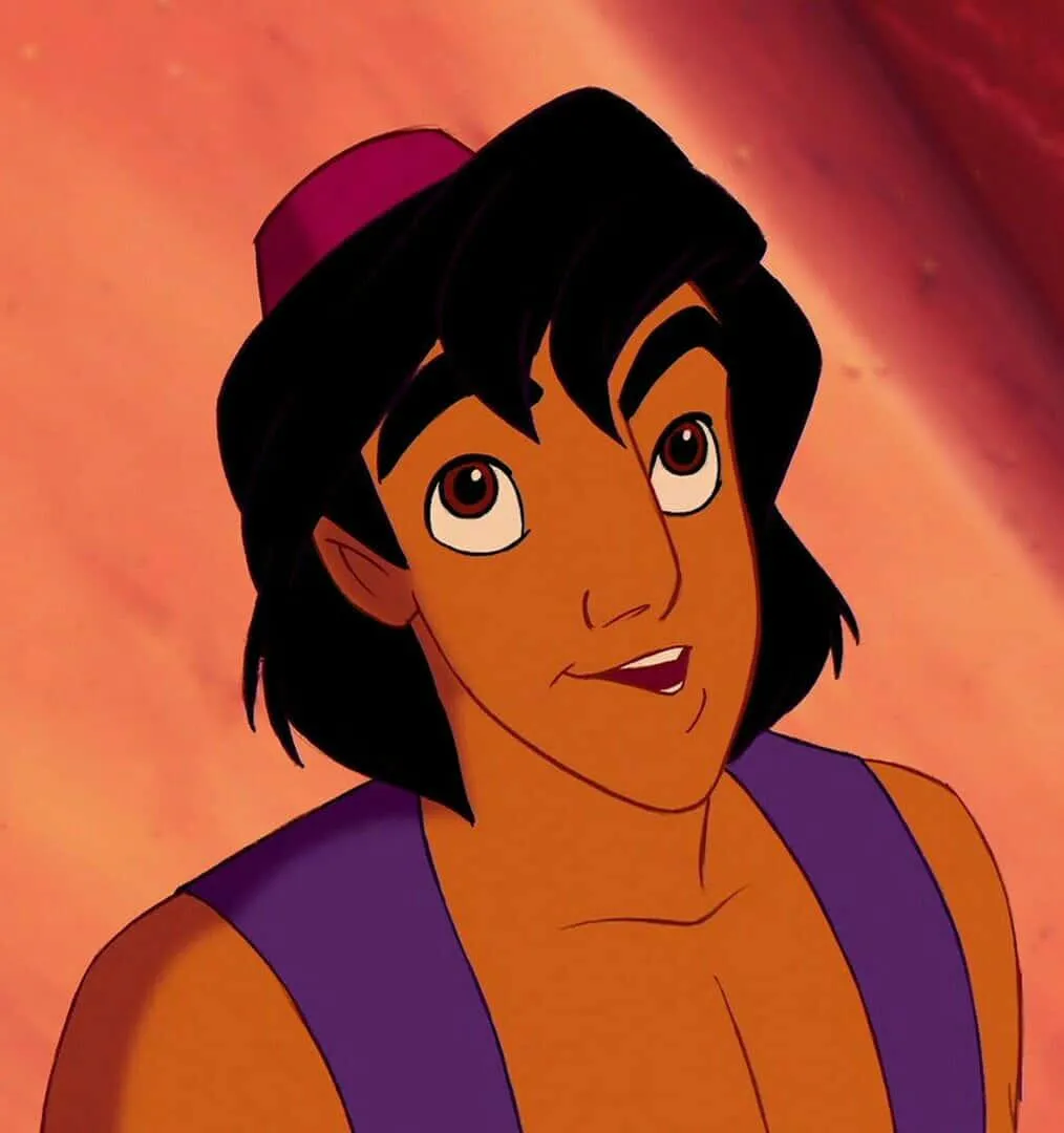 Close Up of Cartoon Aladdin Smiling in Orange Hue Wallpaper