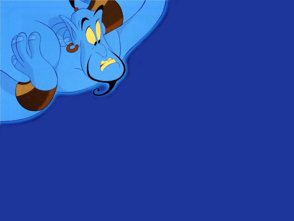 Genie Peeking Playfully with Big Smile and Blue Background