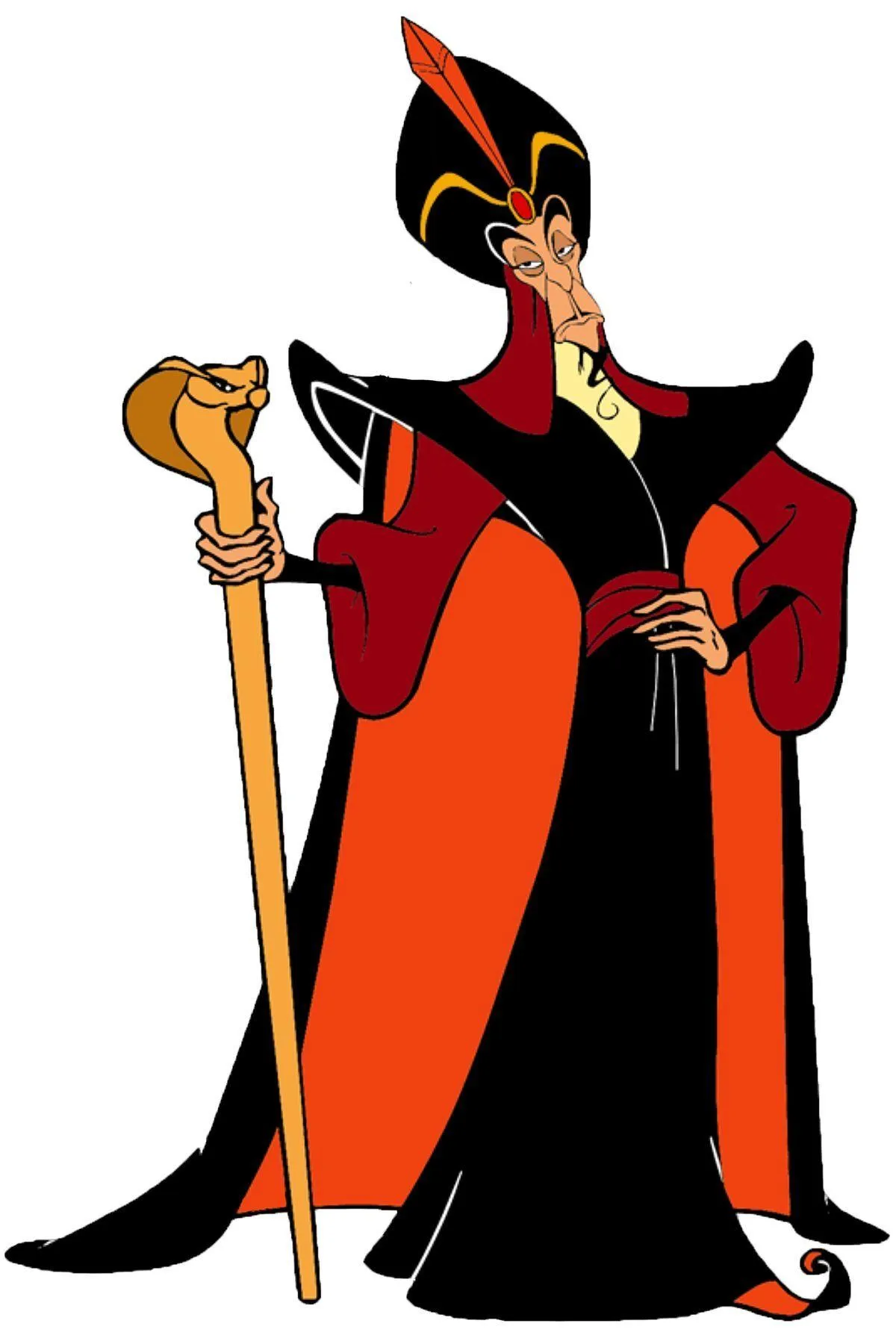 Jafar Holding Cobra Staff Wearing Black and Red Robes