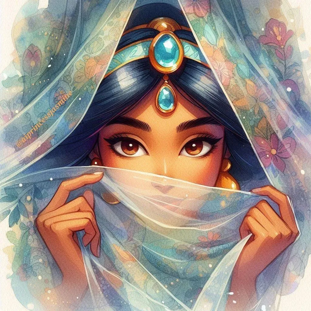 Jasmine Covering Face with Veil and Intense Royal Eyes