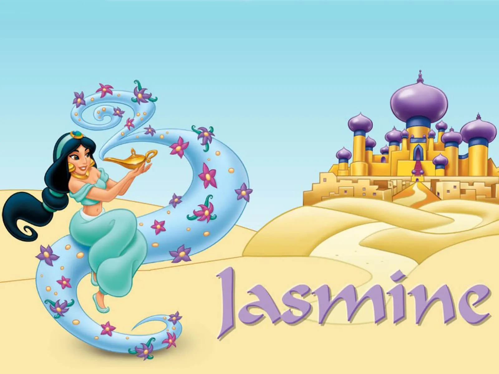 Jasmine on Magic Carpet with Name in Light Blue Font