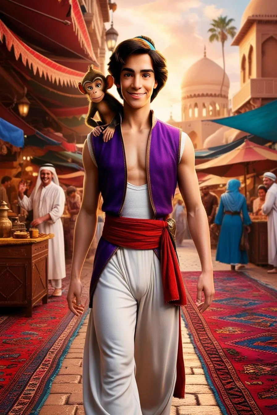 Live Action Aladdin Wearing Vest in Palace Hallway