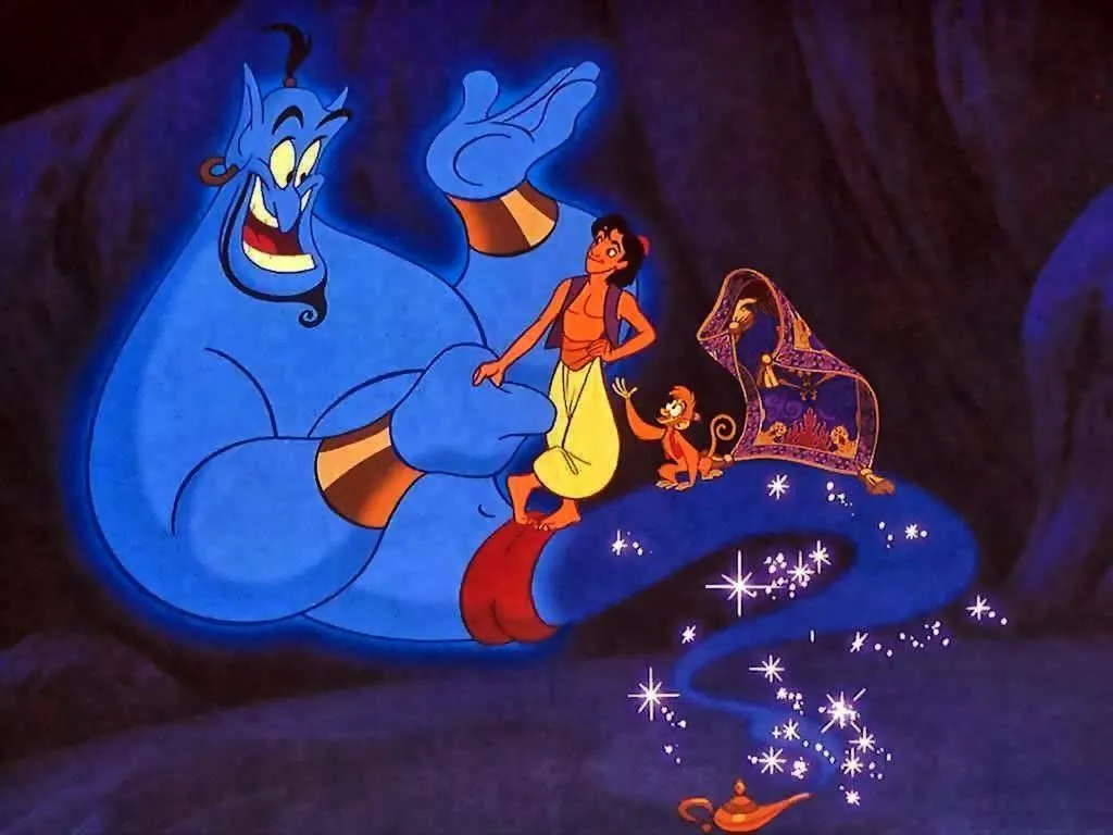 Magical Genie Resting in Cave of Wonders Scene Wallpaper
