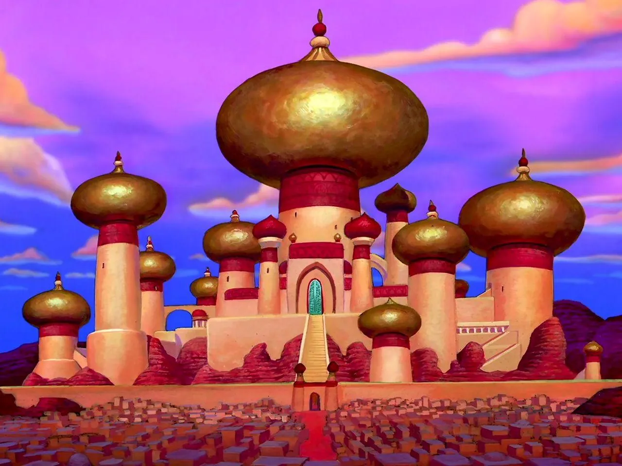 Magical Palace from Aladdin with Golden Domes and Sky