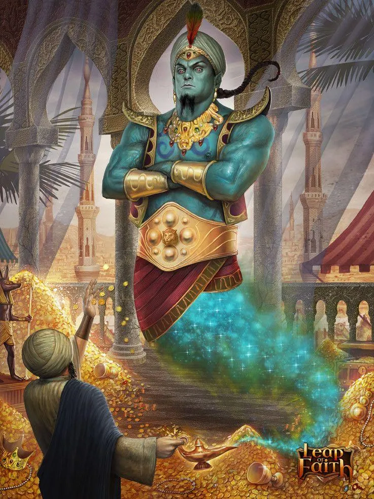 Majestic Genie Emerging from the Magic Lamp Image