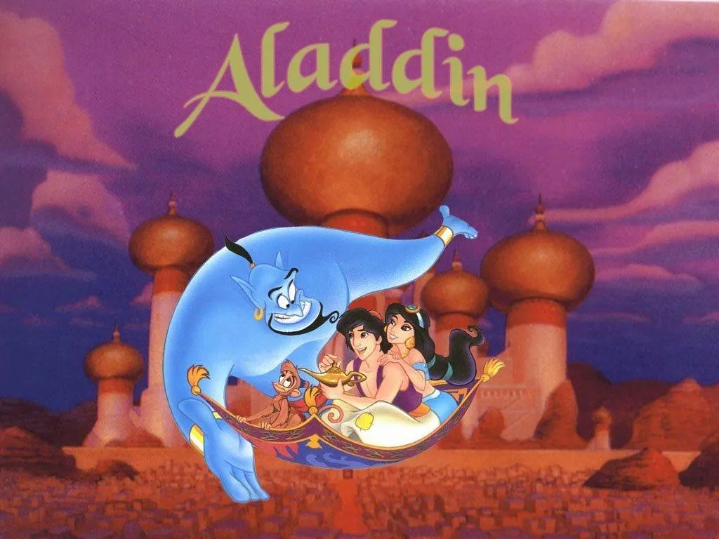 Red Background Aladdin Poster with Cave of Wonders