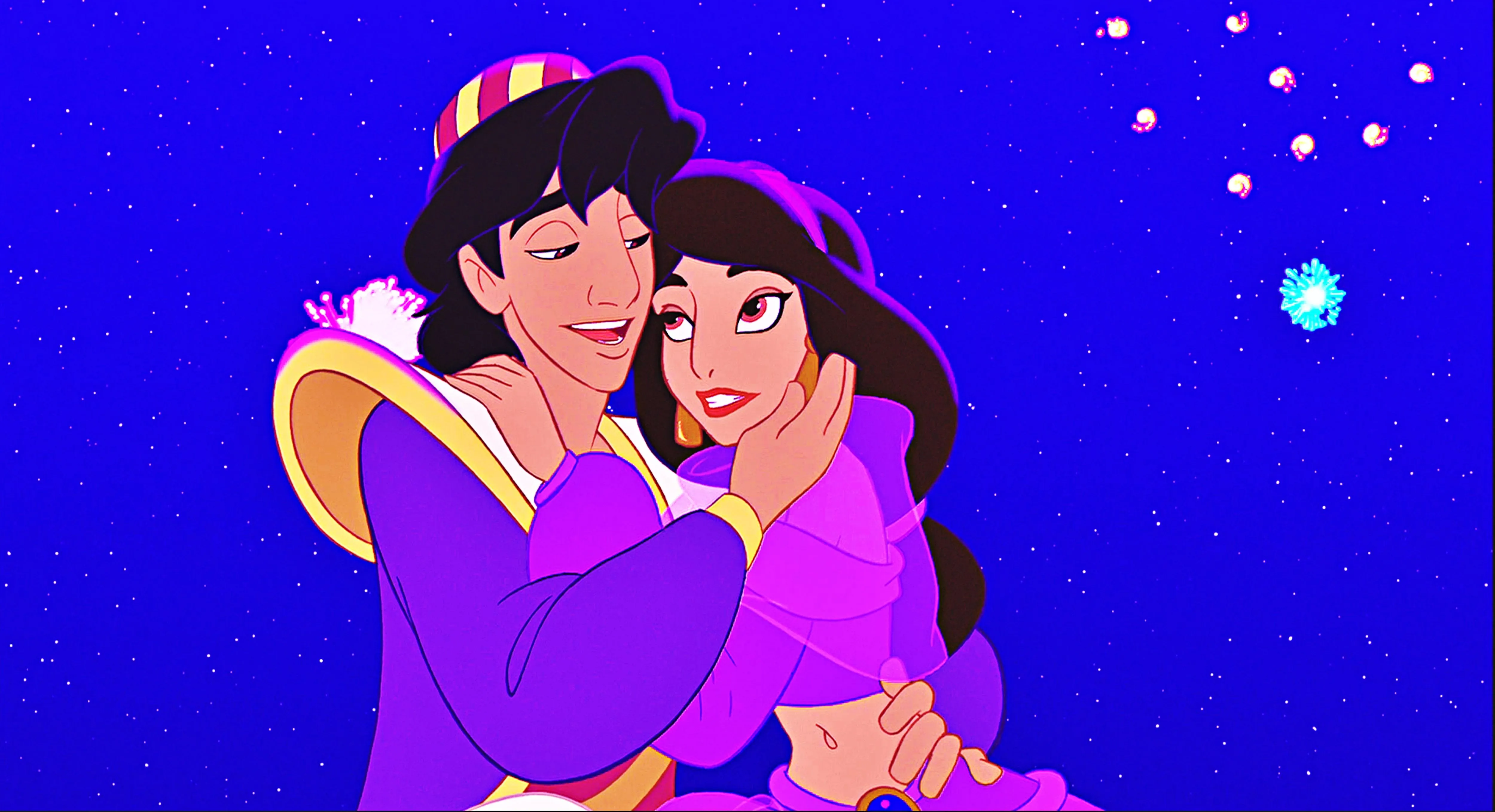 Romantic Moment of Aladdin and Jasmine with Pink Glow