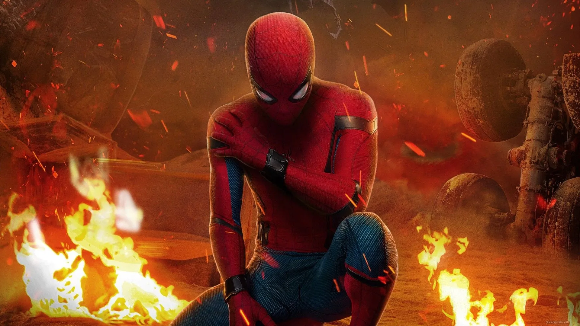 SpiderMan Fire Action Scene Potrait Wallpaper Free download
