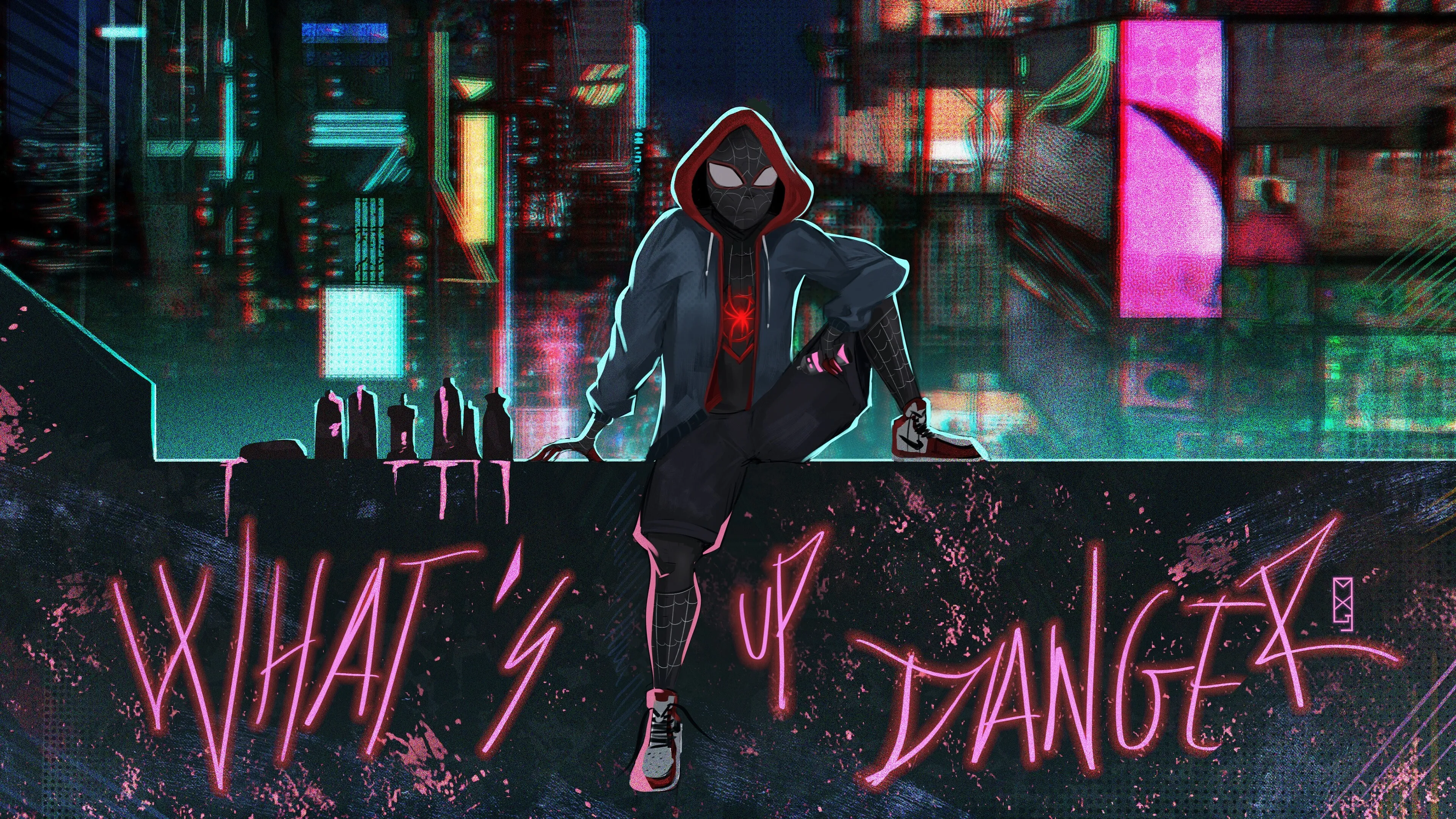 SpiderMan Neon Cyberpunk SceneHD Wallpaper