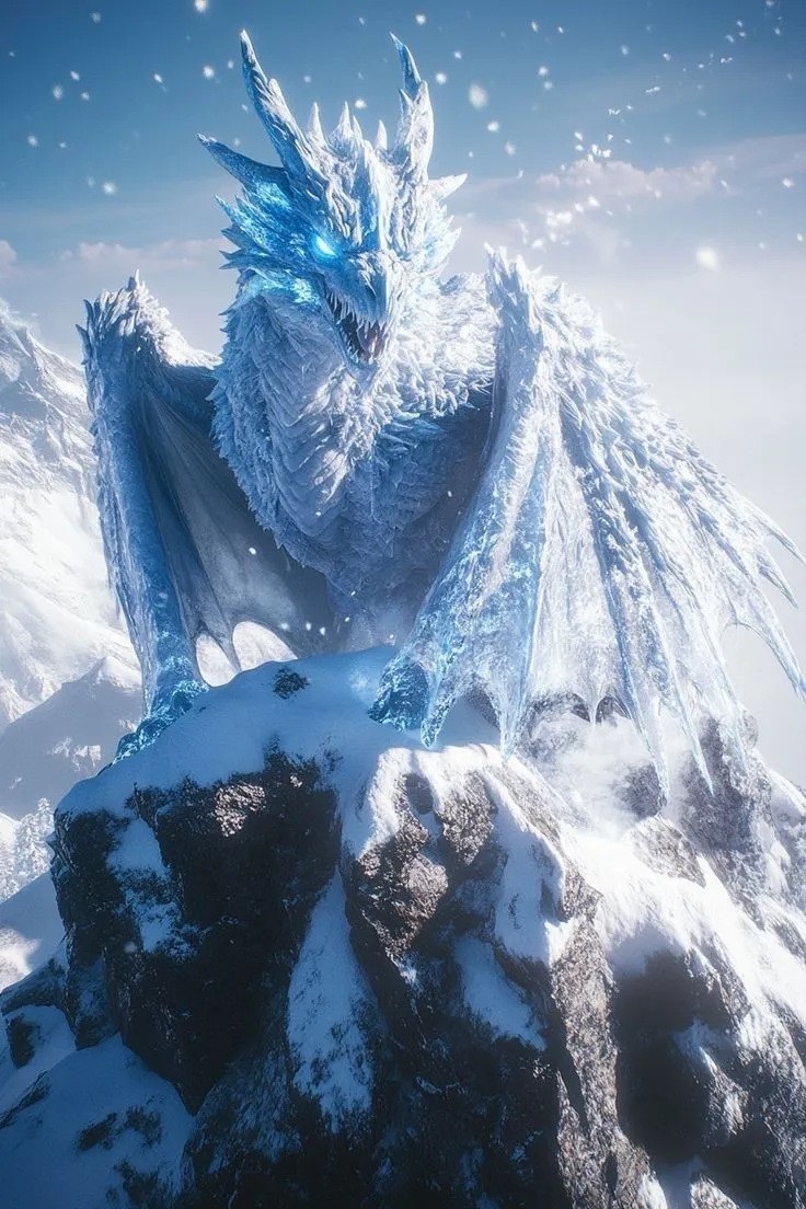 Epic Ice Dragon Under Northern Light mobile portrait 4K Art