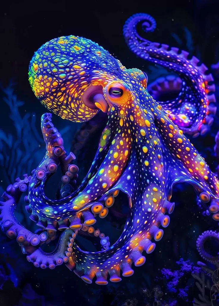 Vibrant Purple Octopus Illustration in Deep Sea HD Scene