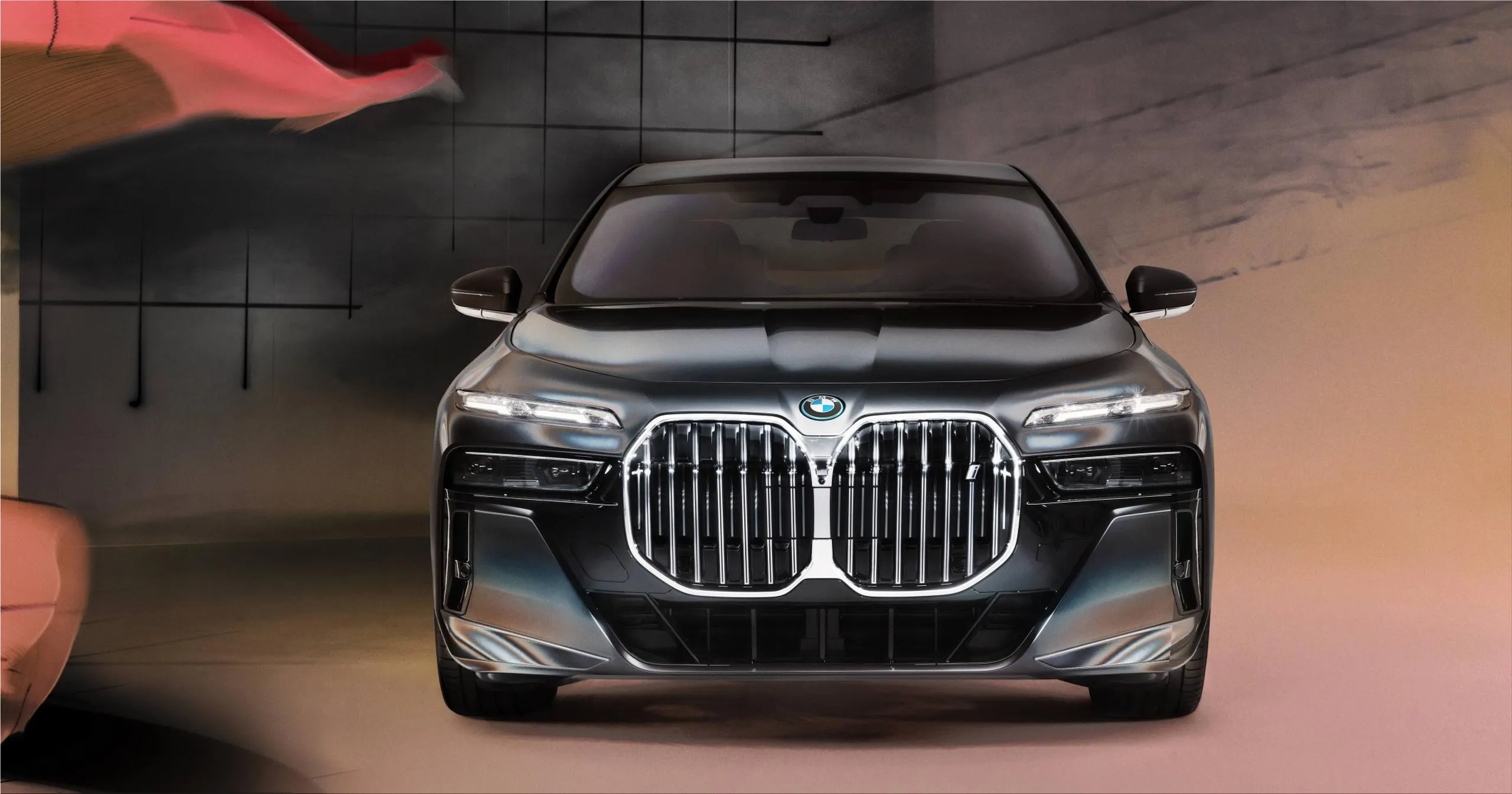 Aggressive Front View of Bmw with Stylized Lighting