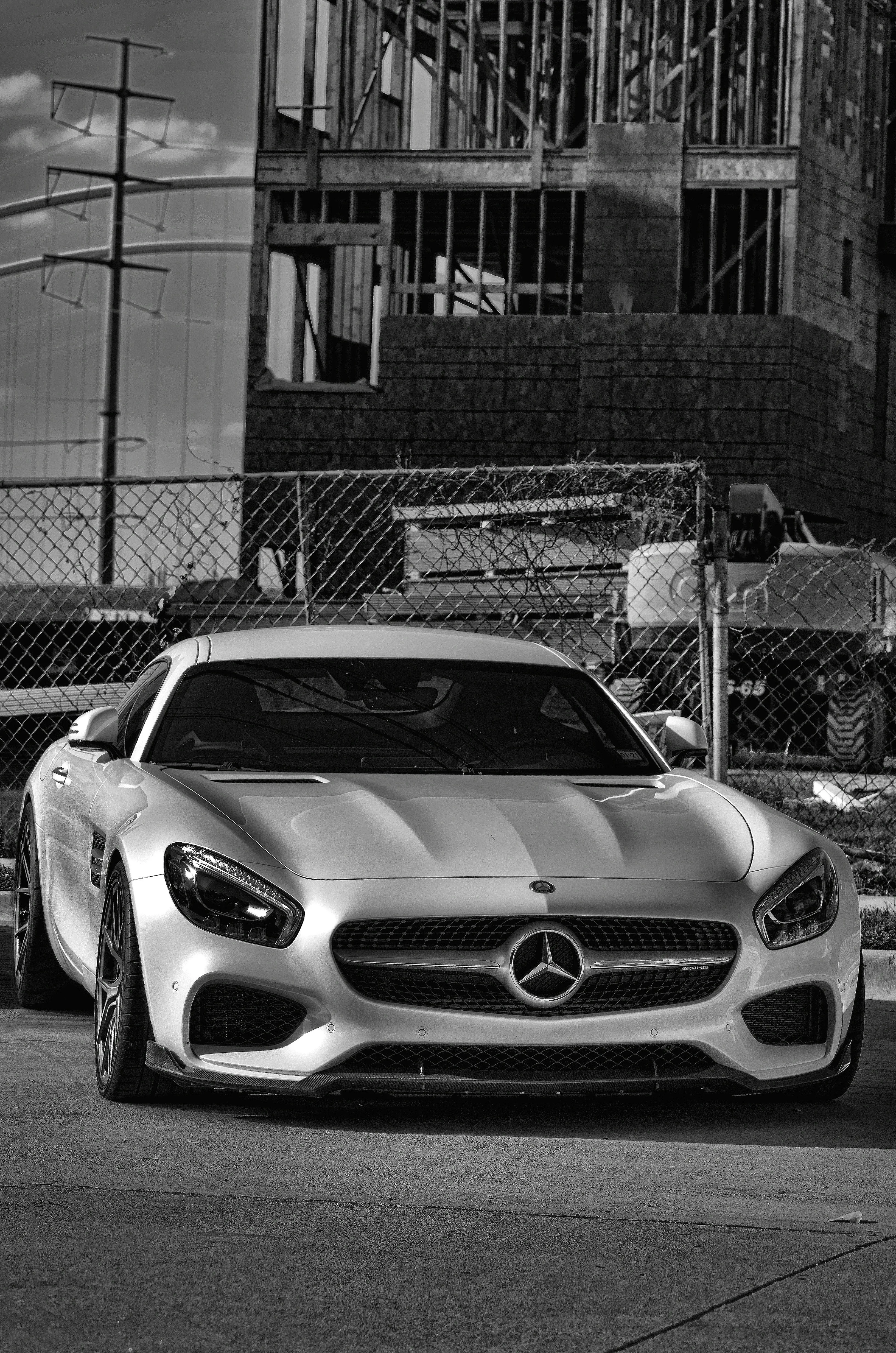 Black and White Photo of Mercedes AMG Coupe Wallpaper