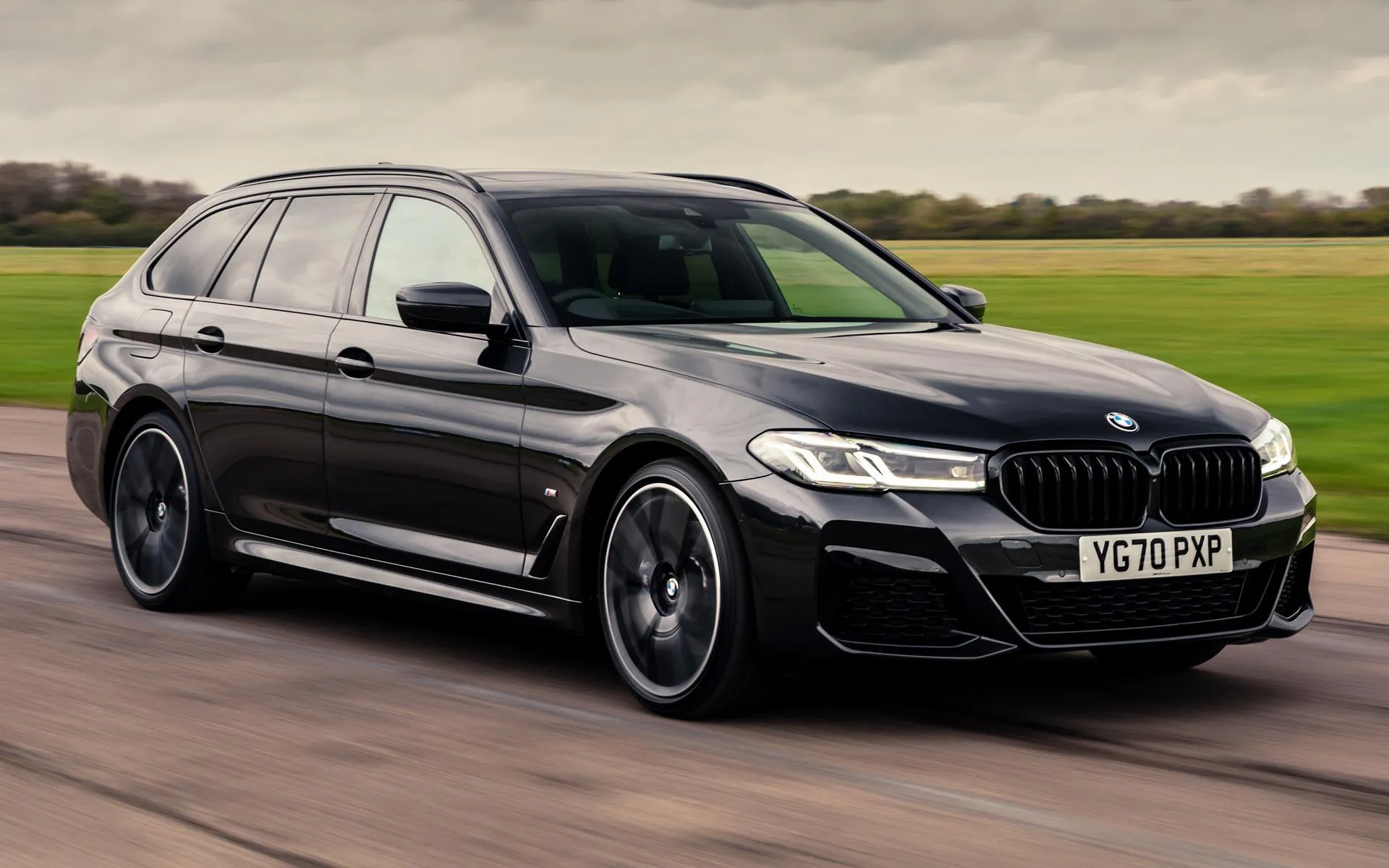 Black Bmw Wagon Driving on Country Road Hd Wallpaper