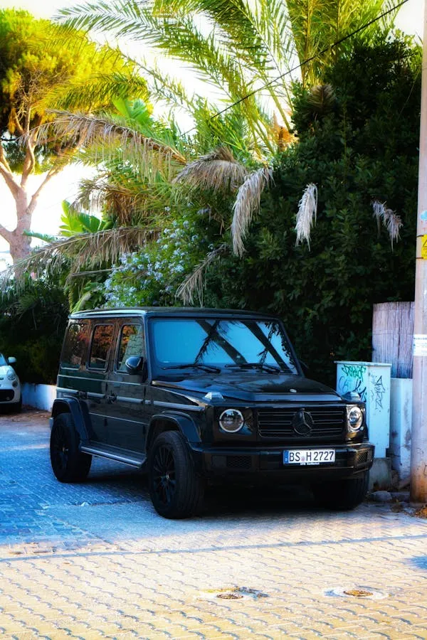 Black GClass Mercedes Parked in Tropical Area Wallpaper