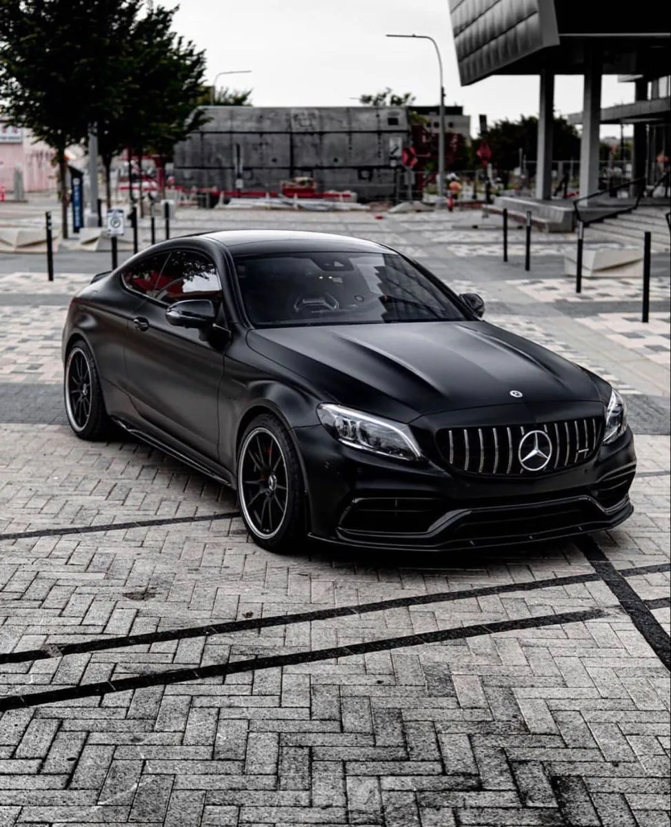 Black Mercedes Benz Coupe Parked on City Street Wallpaper
