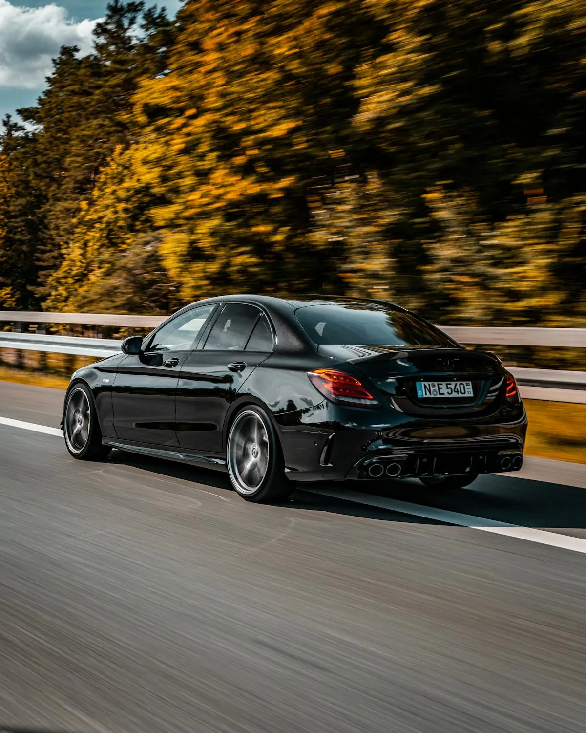 Black Mercedes Benz Driving Fast with Motion Blur Effect