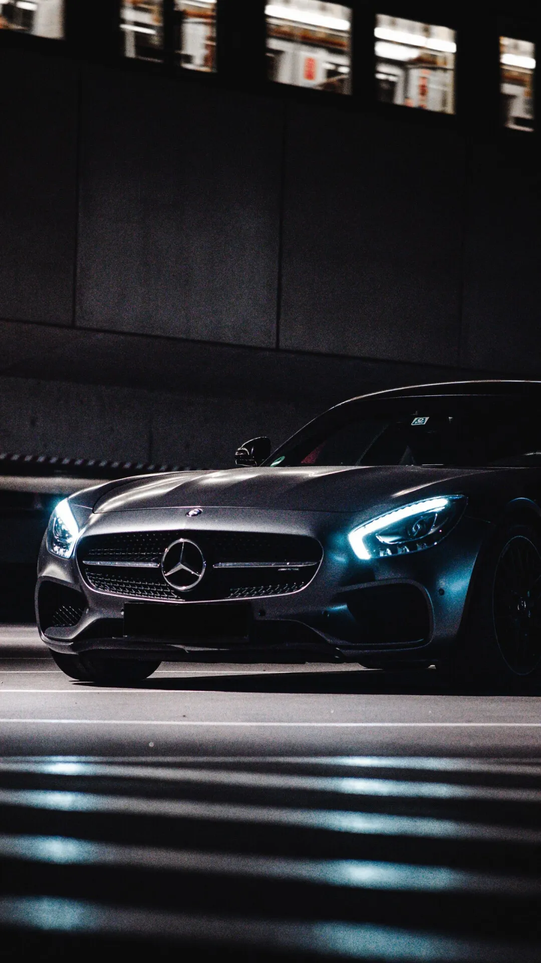 Black Mercedes Benz in Urban Night Scene with Lights image