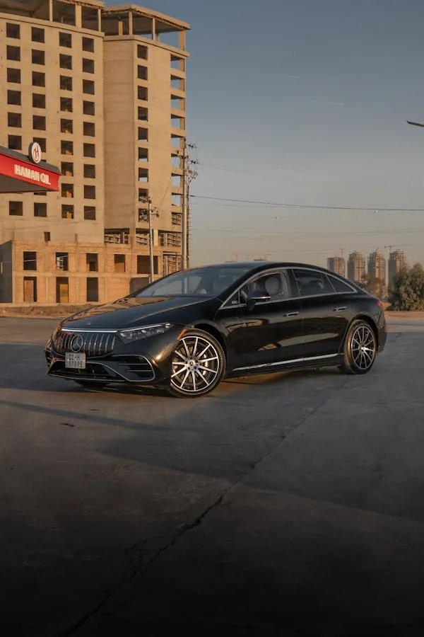 Black Mercedes Benz Sedan in Front of High Rise Building