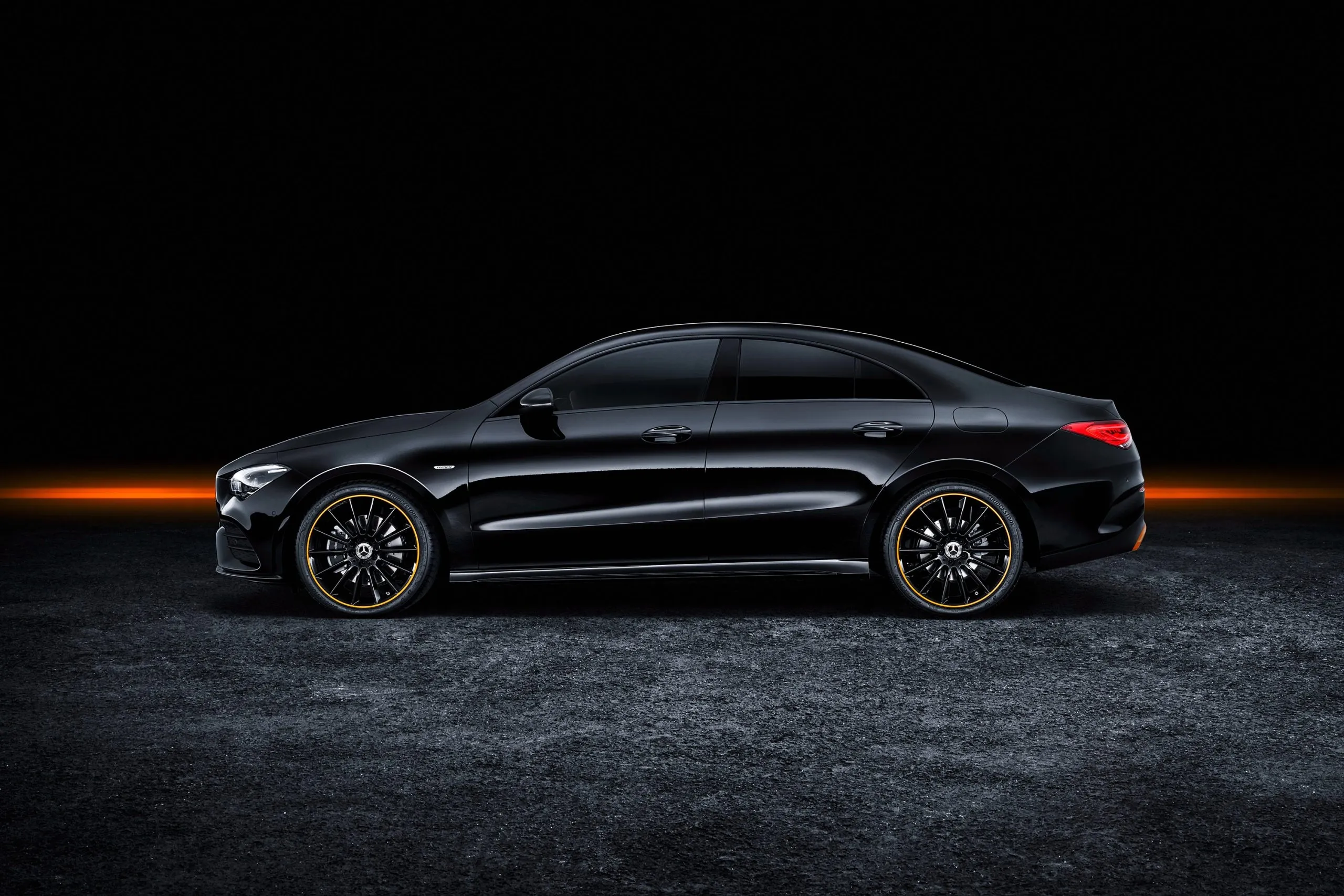 Black Mercedes Benz Sports Car Side View on Black Background