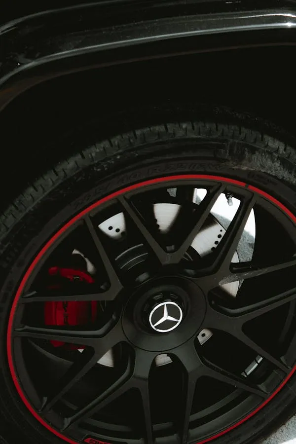 Black Mercedes Benz Wheel with Red Brake Caliper Wallpaper
