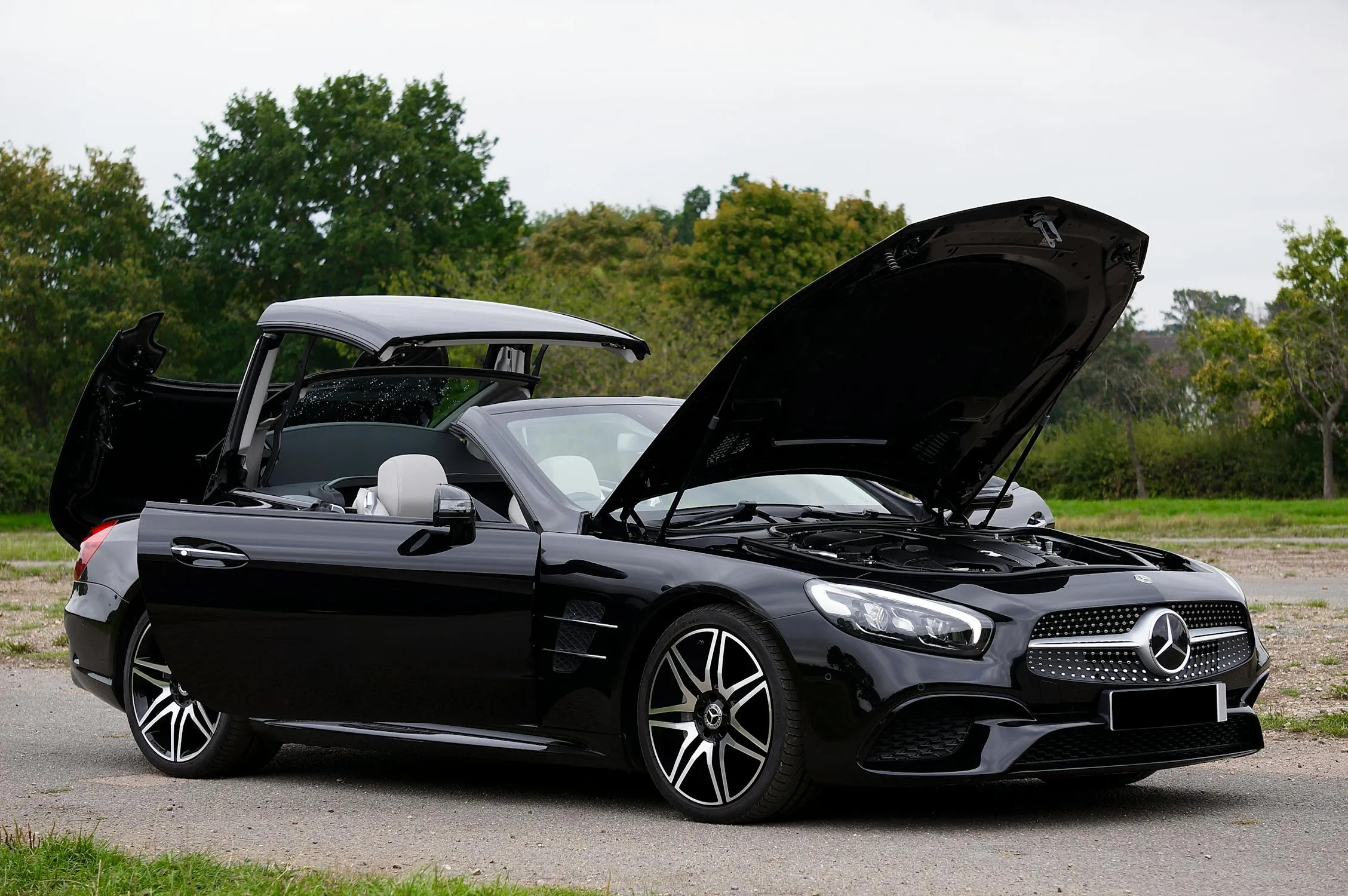 Black Mercedes Convertible With Hood Open HD Wallpaper