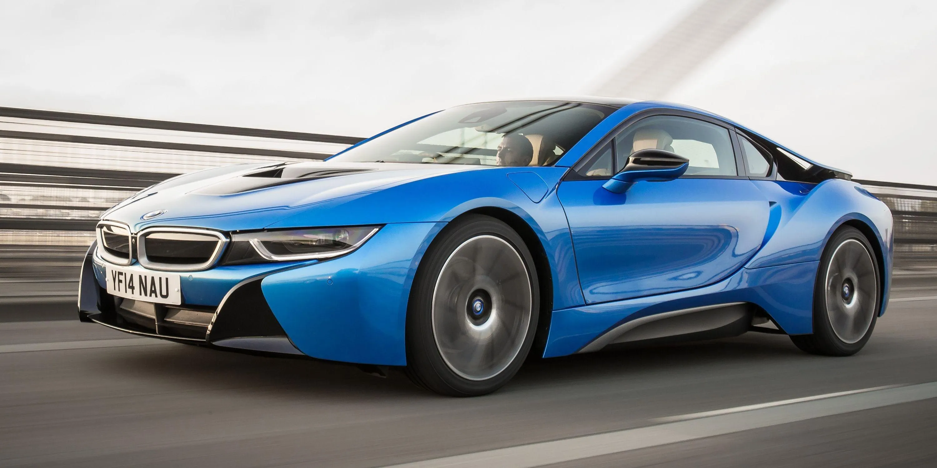 Blue Bmw I8 Driving on Highway with Motion Blur Effect