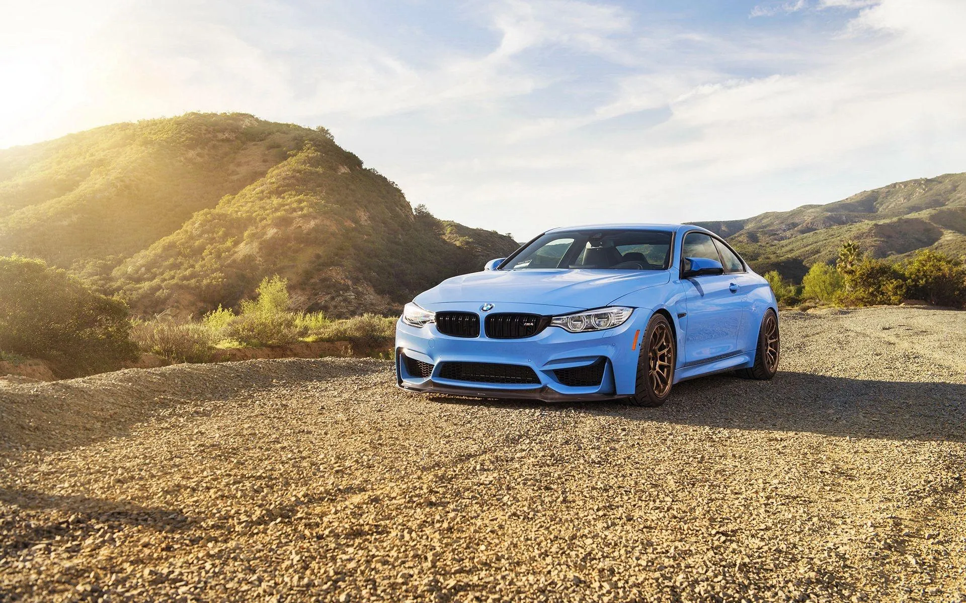 Blue Bmw Parked on Dirt Road with Hills in Distance Hd