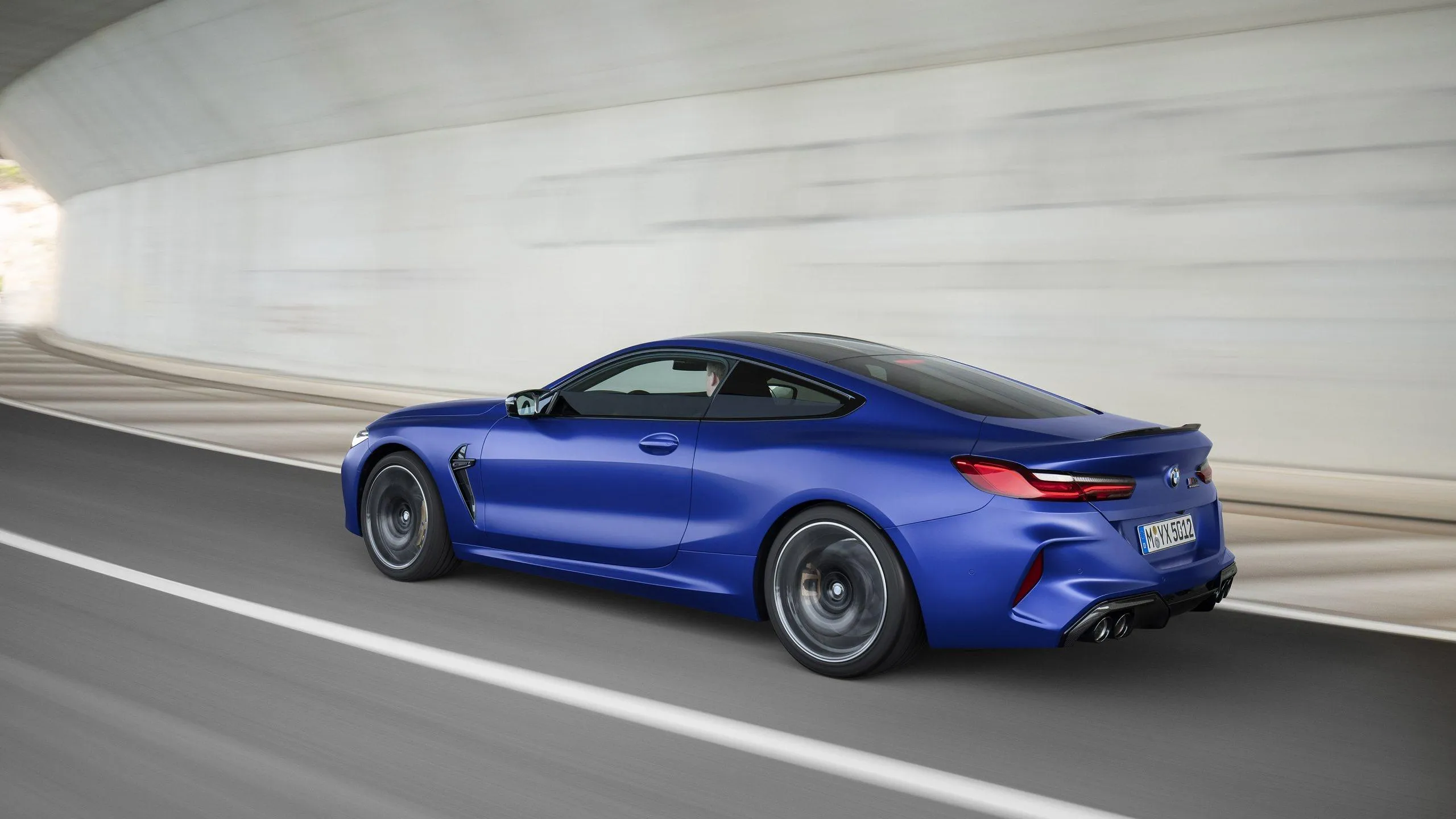 Blue Bmw Sedan Speeds Through Modern Tunnel Road Hd