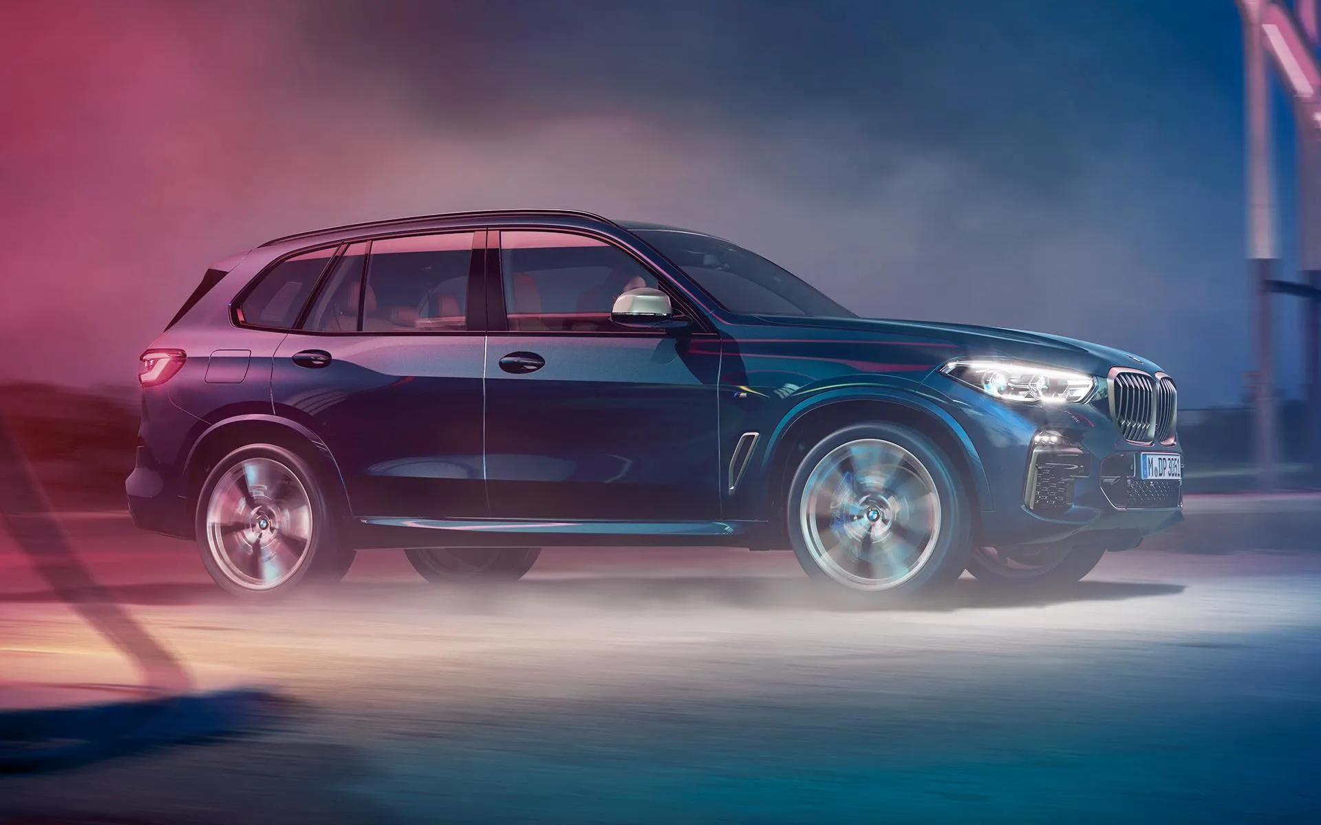 Blue Bmw Suv Driving on Road with Motion Blur Effect
