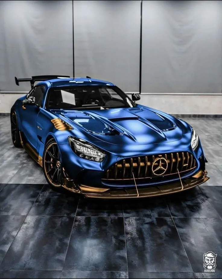 Blue Mercedes AMG GT3 on Display in Indoor Showroom HD
