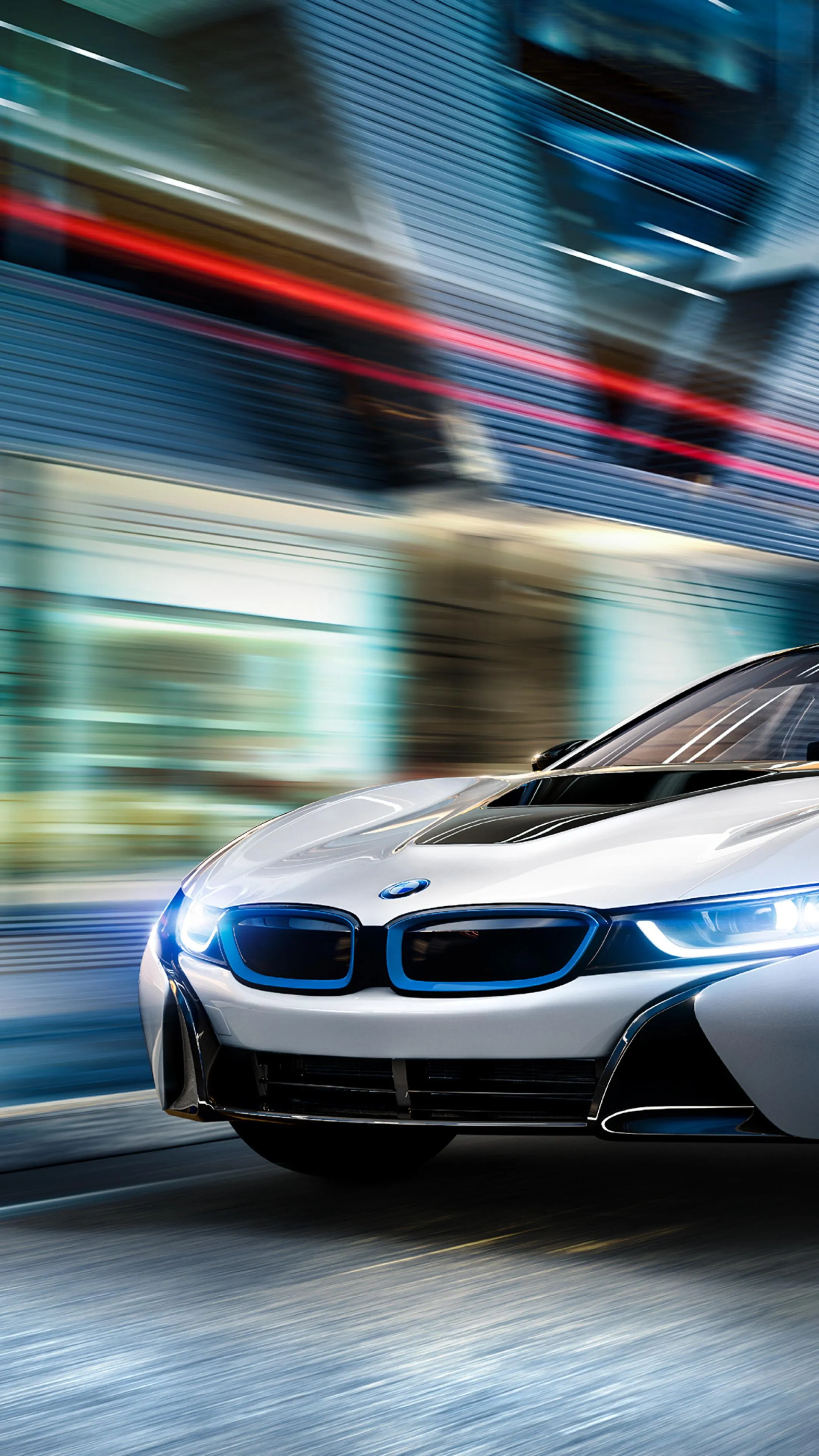 Blurred Motion Bmw Driving Fast Through Futuristic Tunnel