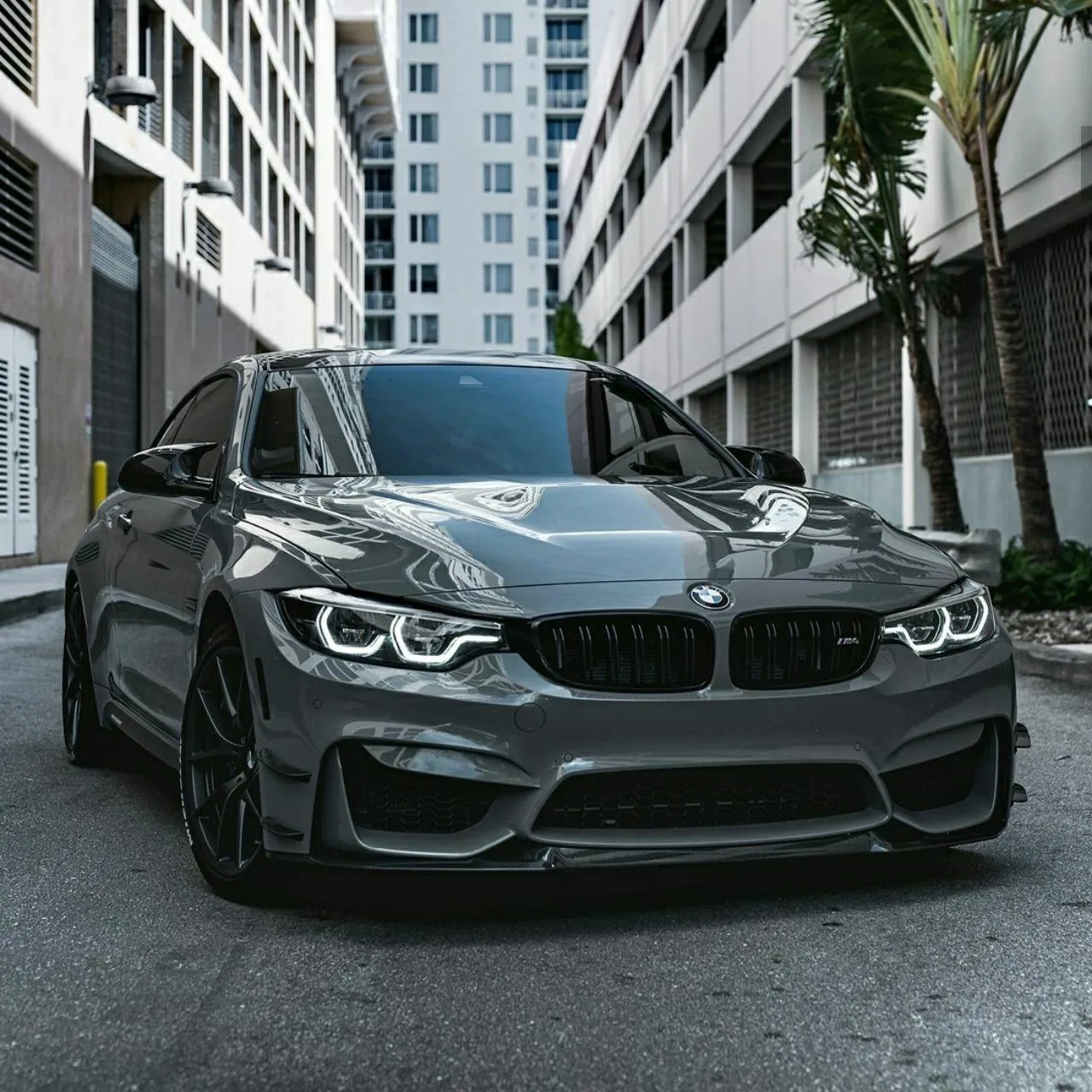 Bmw Black Sedan with Aggressive Front View on Urban Streets