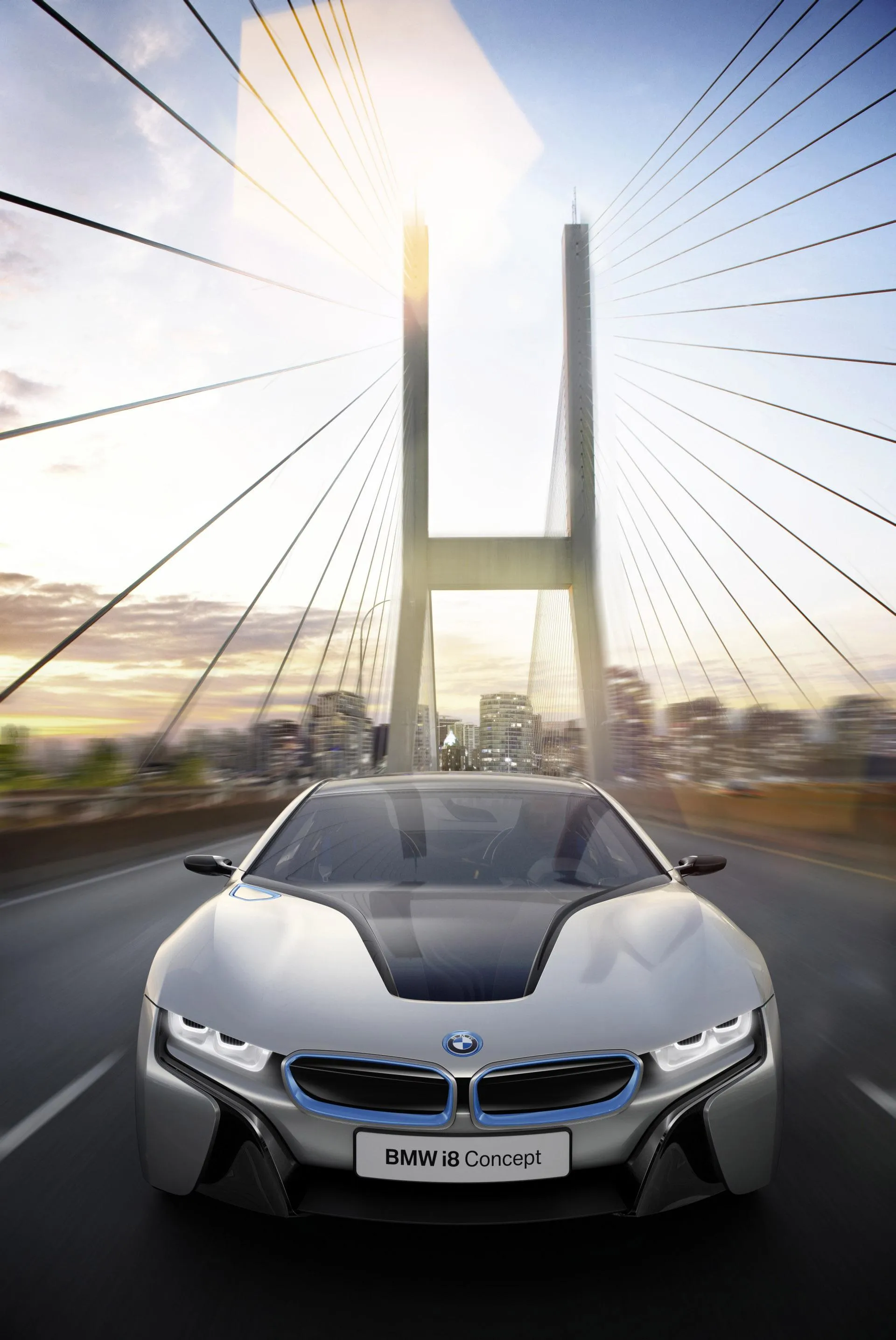 Bmw Car on Bridge at Sunrise with Strong Perspective