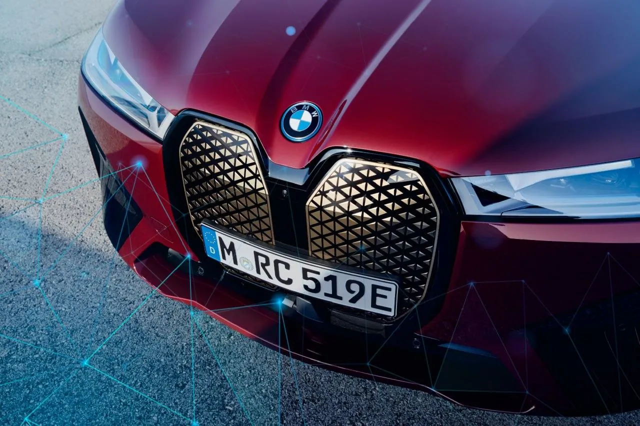 Bmw Car with Bold Red Grille and Powerful Front View