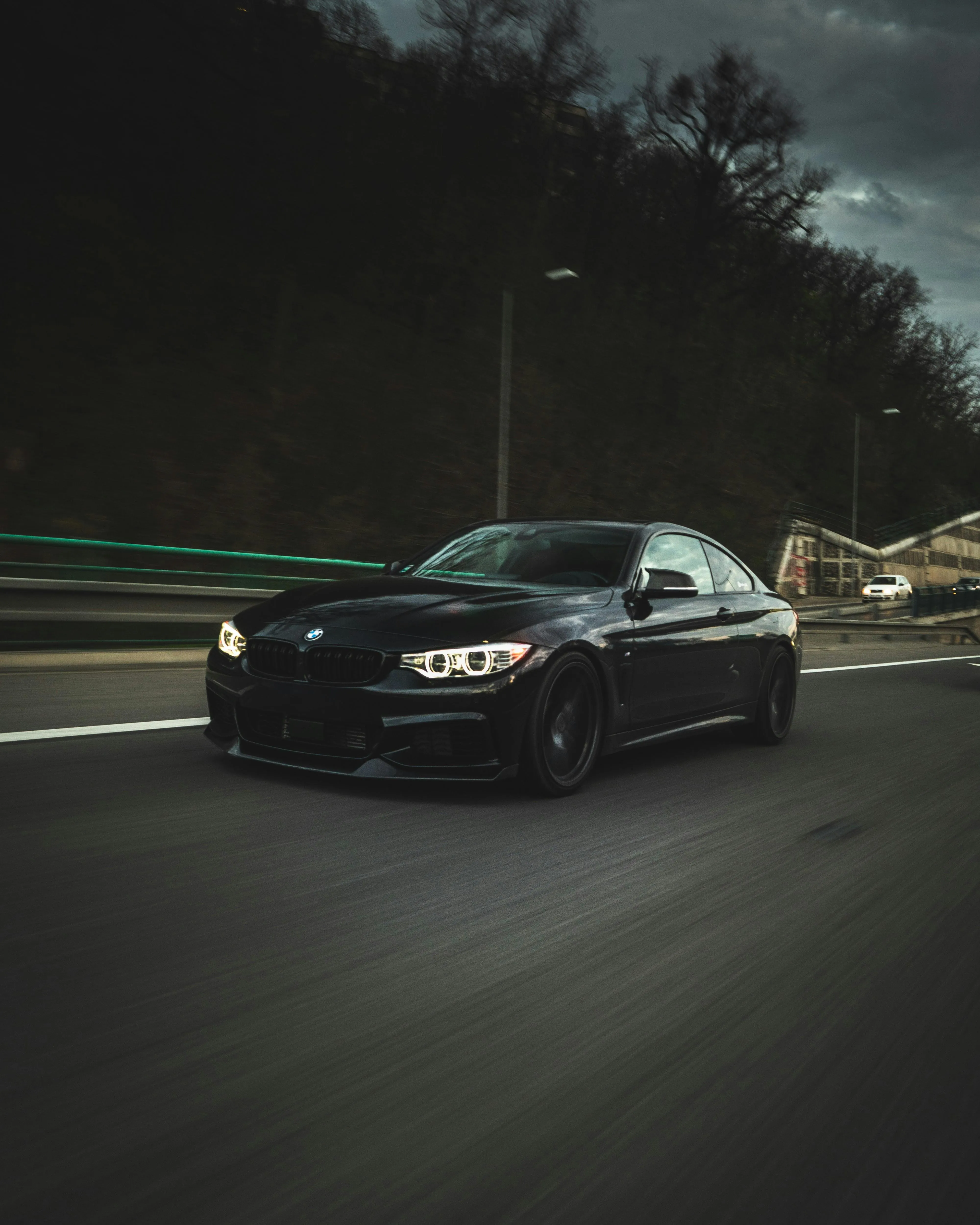 Bmw Driving at Night with Motion Blur and Forest Background