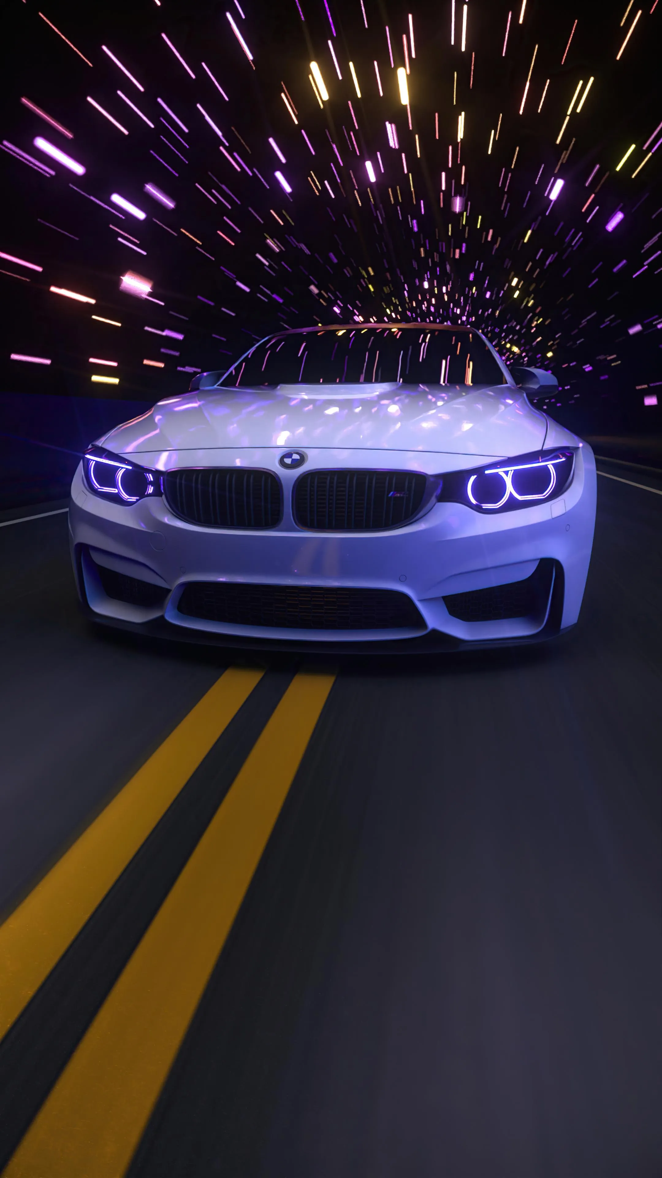 Bmw Driving Fast with Light Trails on a Night Highway