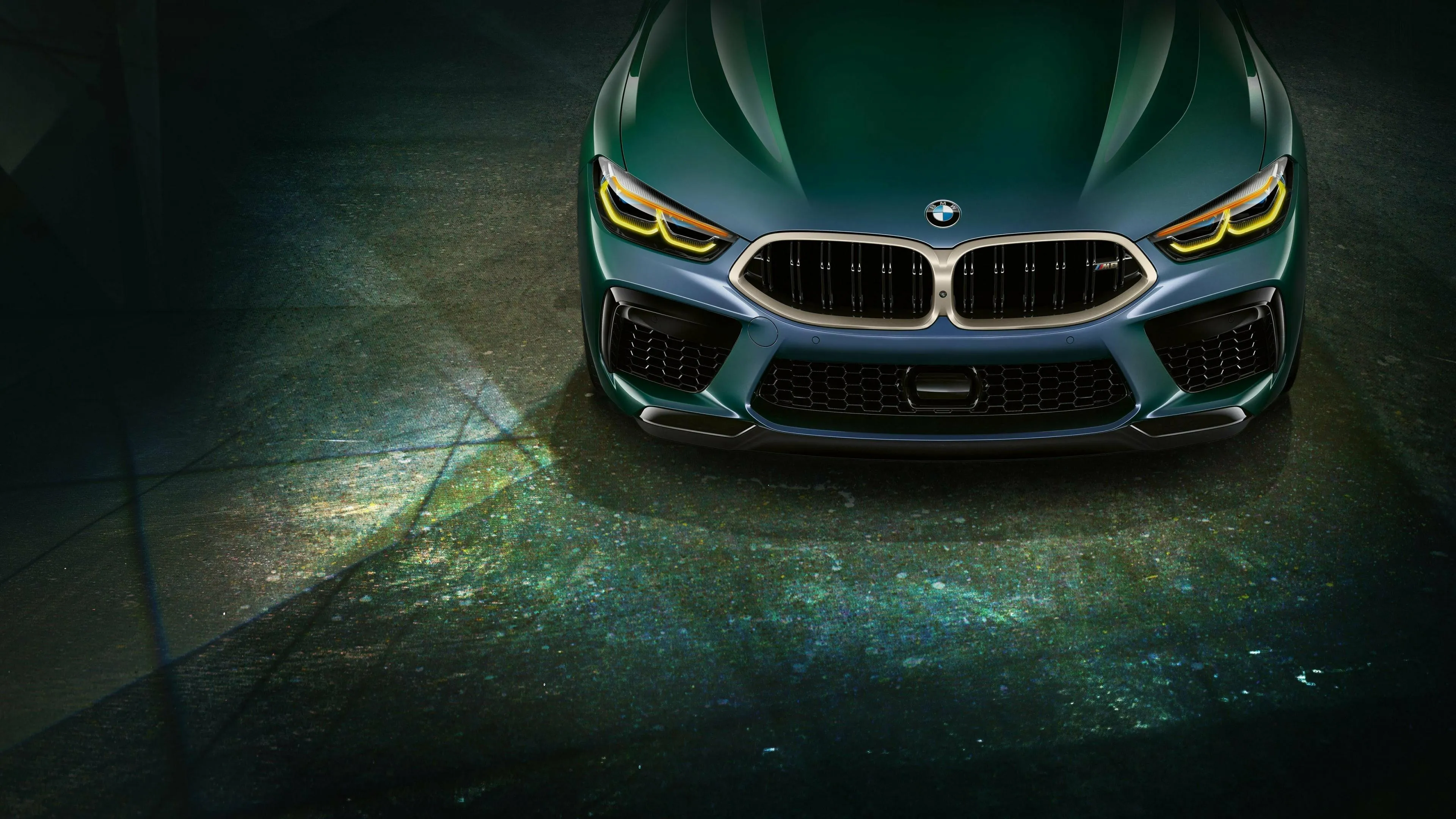 Bmw Front Grille Glowing Under Dramatic Green Lighting