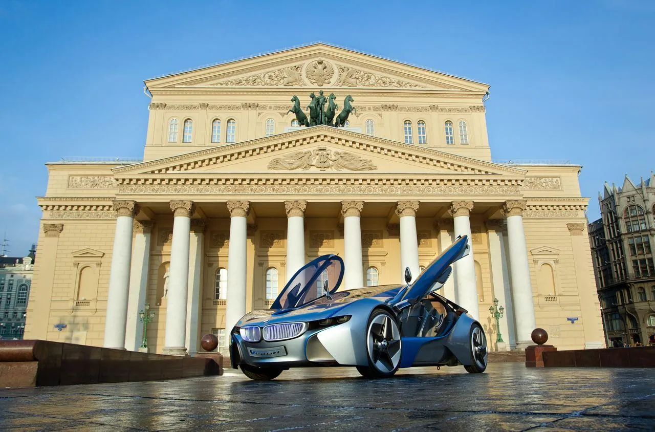 Bmw Futuristic Concept Car in Front of Historic Arch