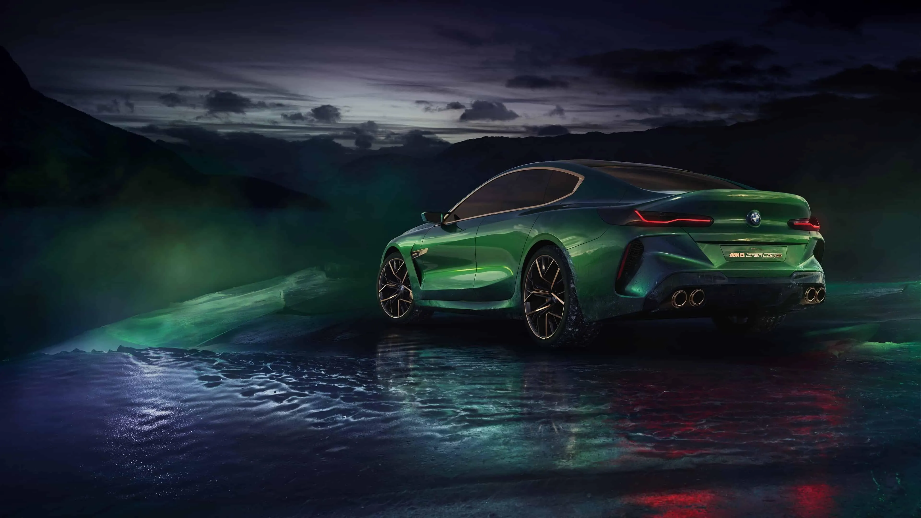 Bmw Green Sports Car in Mysterious Night Environment