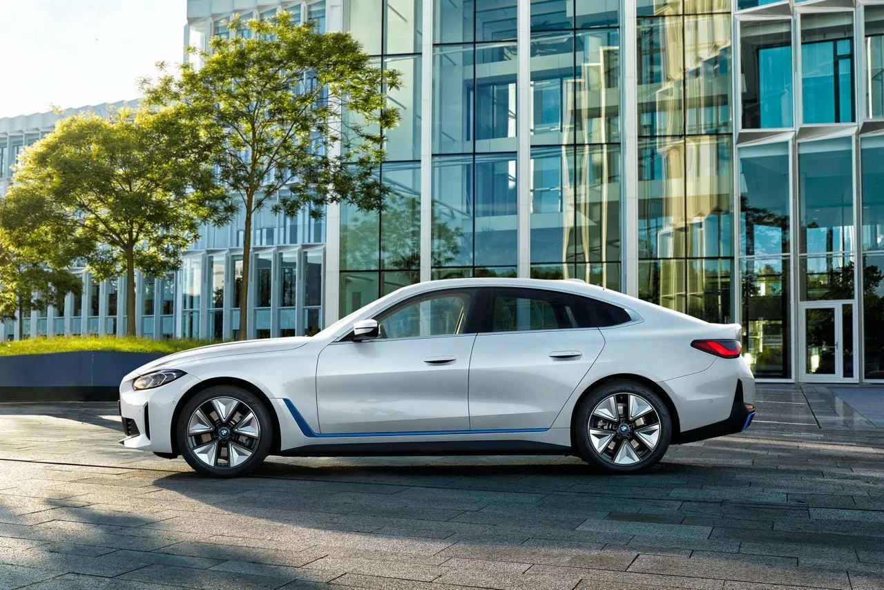 Bmw Luxury Sedan Parked with a Office Building in Backdrop