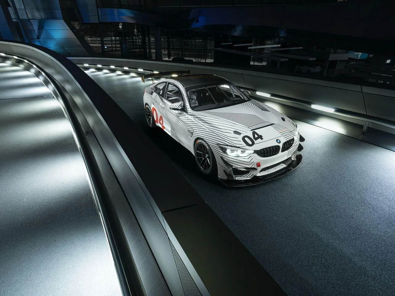 Bmw Race Car Racing Through High Speed Tunnel Circuit