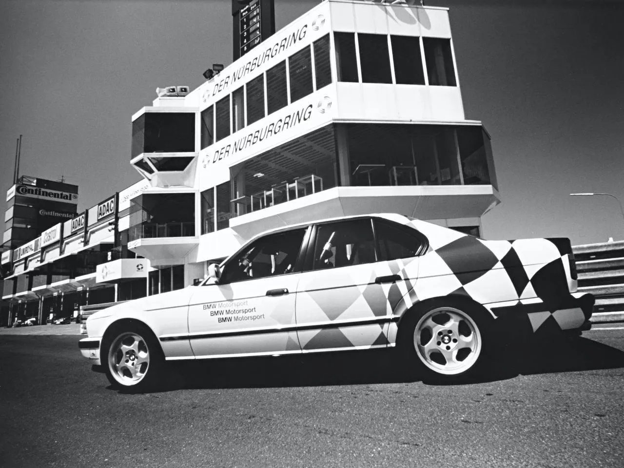 Bmw Retro Car in Black and White Parked with Racing Details