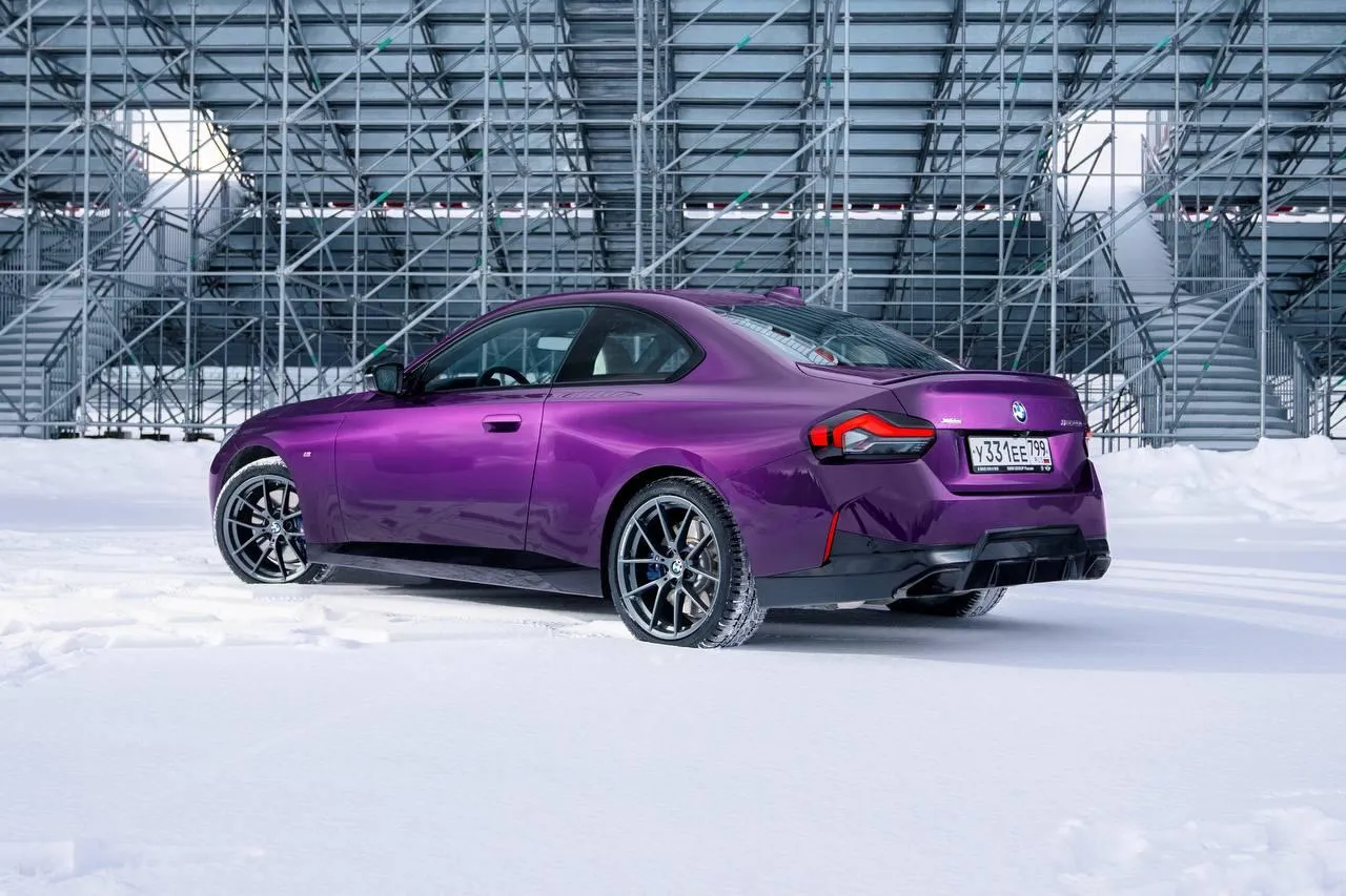 Bmw Sports Car in Stunning Purple Color on Snow Road